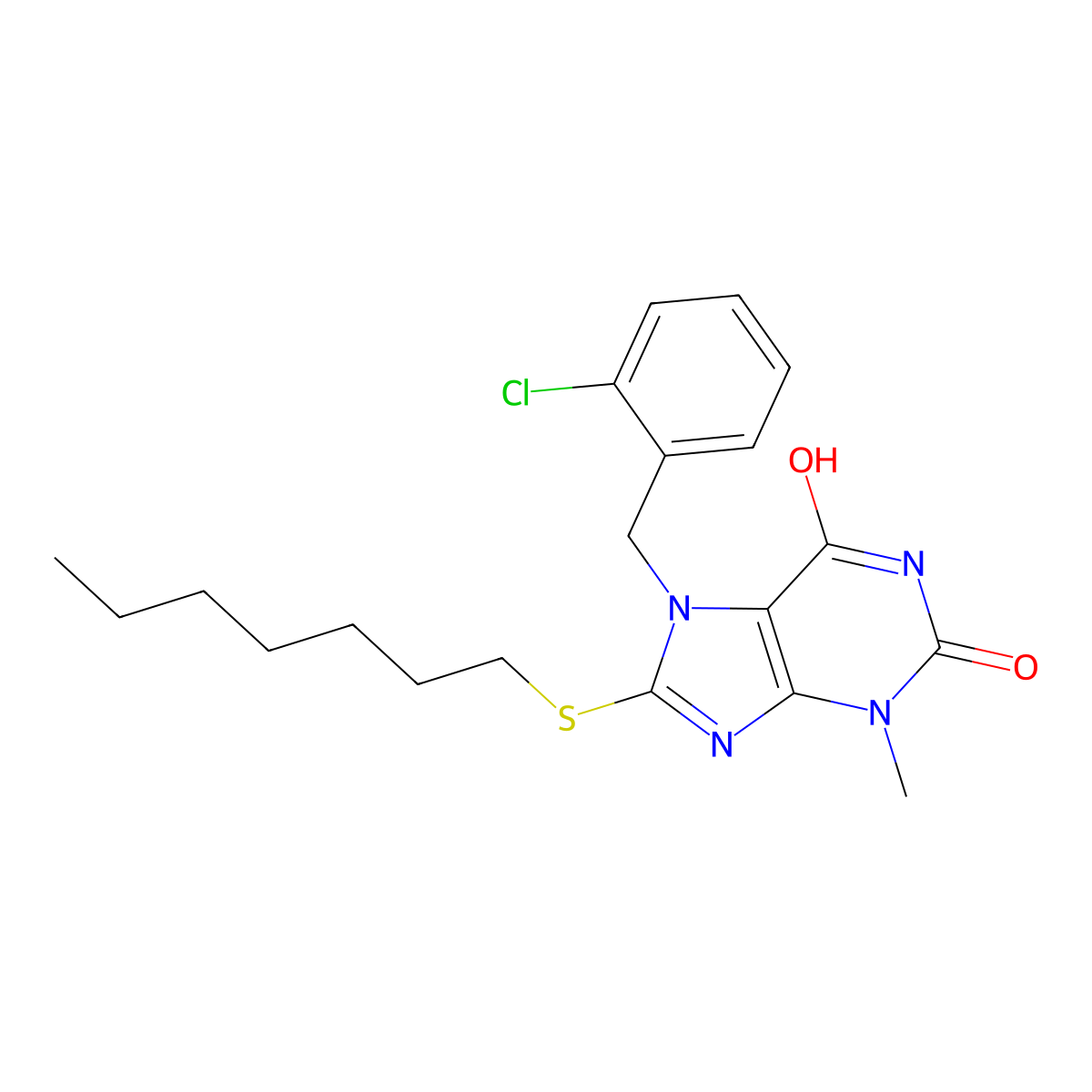 7-(2-chlorobenzyl)-8-(heptylsulfanyl)-3-methyl-3,7-dihydro-1H-purine-2,6-dione molecular structure, CAS 331841-40-8