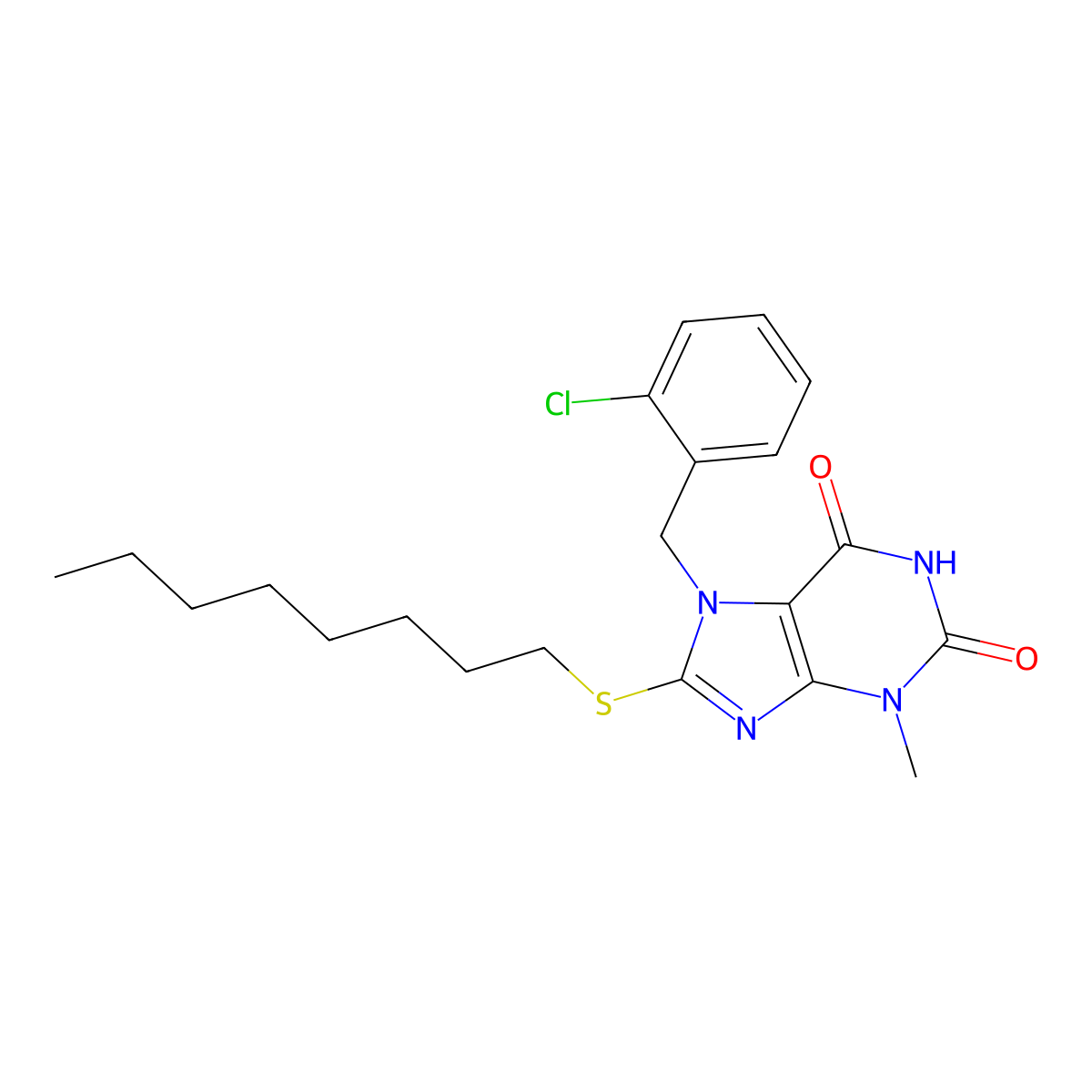 7-(2-chlorobenzyl)-3-methyl-8-(octylsulfanyl)-3,7-dihydro-1H-purine-2,6-dione molecular structure, CAS 331841-41-9