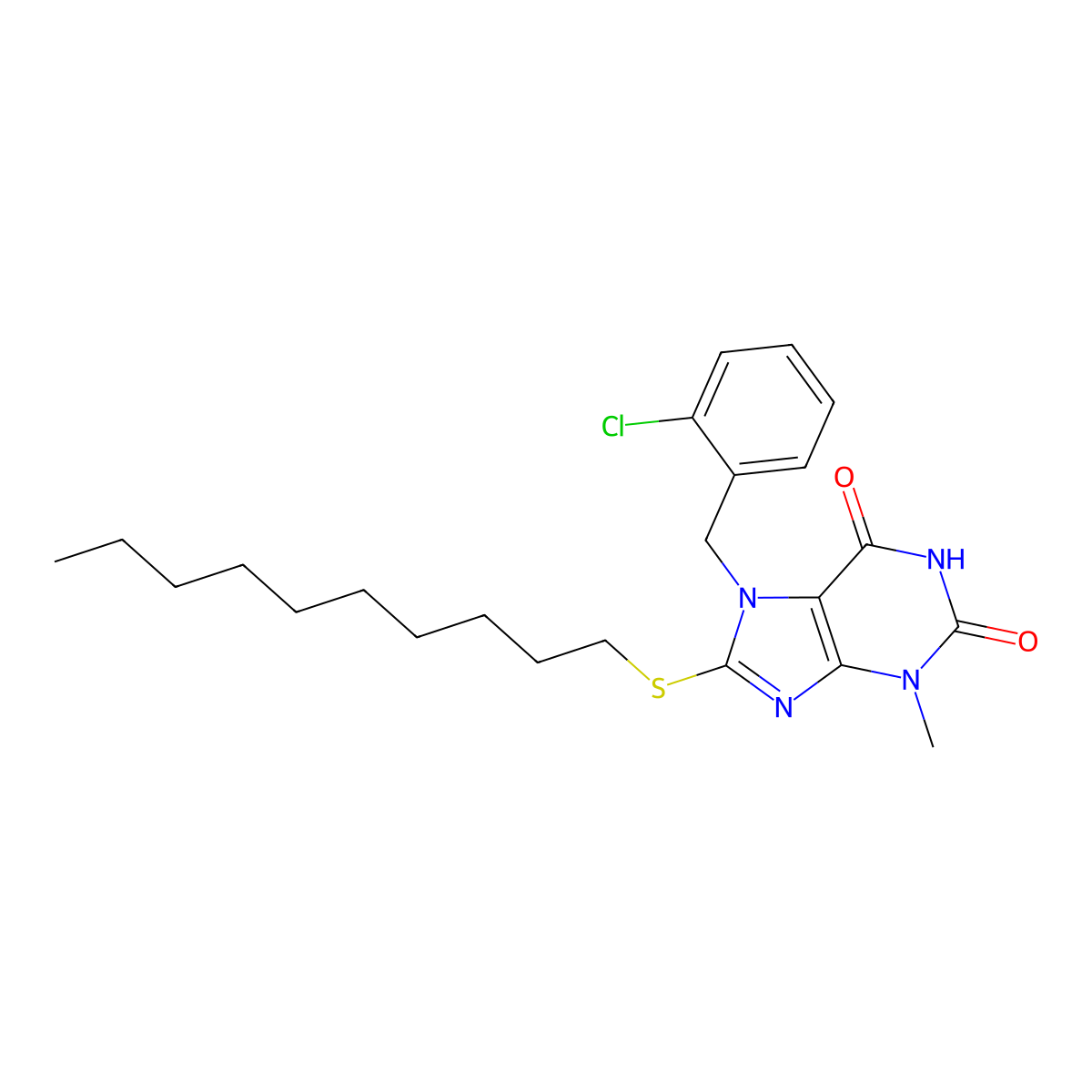 7-(2-chlorobenzyl)-8-(decylsulfanyl)-3-methyl-3,7-dihydro-1H-purine-2,6-dione molecular structure, CAS 331841-42-0