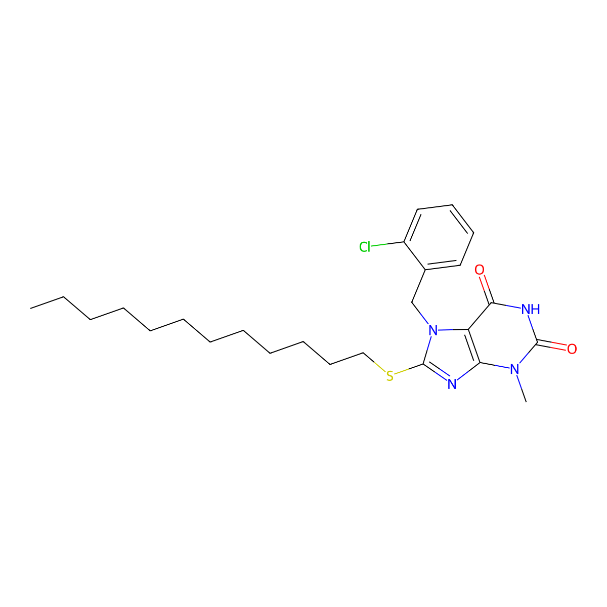 7-(2-chlorobenzyl)-8-(dodecylsulfanyl)-3-methyl-3,7-dihydro-1H-purine-2,6-dione molecular structure, CAS 331841-43-1