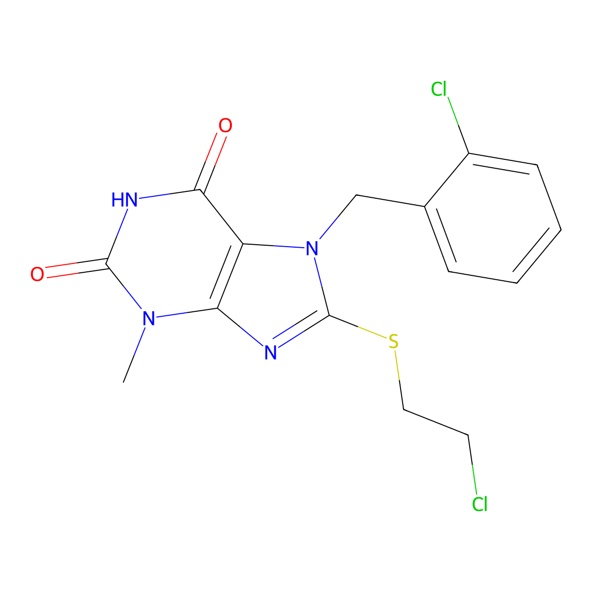 7-(2-chlorobenzyl)-8-[(2-chloroethyl)sulfanyl]-3-methyl-3,7-dihydro-1H-purine-2,6-dione molecular structure, CAS 331841-45-3