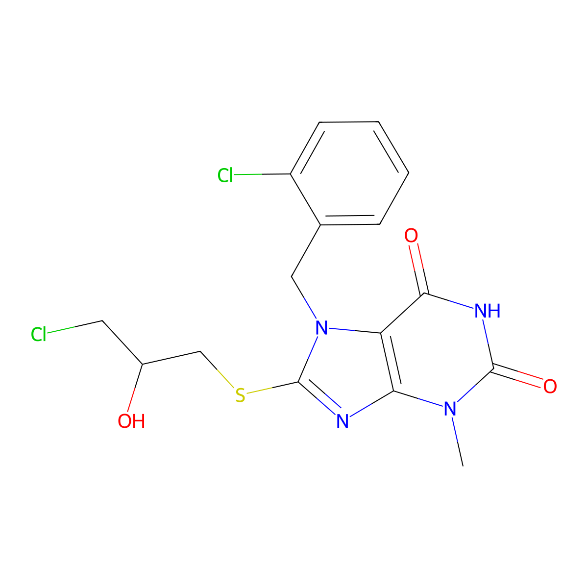 7-(2-chlorobenzyl)-8-[(3-chloro-2-hydroxypropyl)sulfanyl]-3-methyl-3,7-dihydro-1H-purine-2,6-dione molecular structure, CAS 331841-46-4