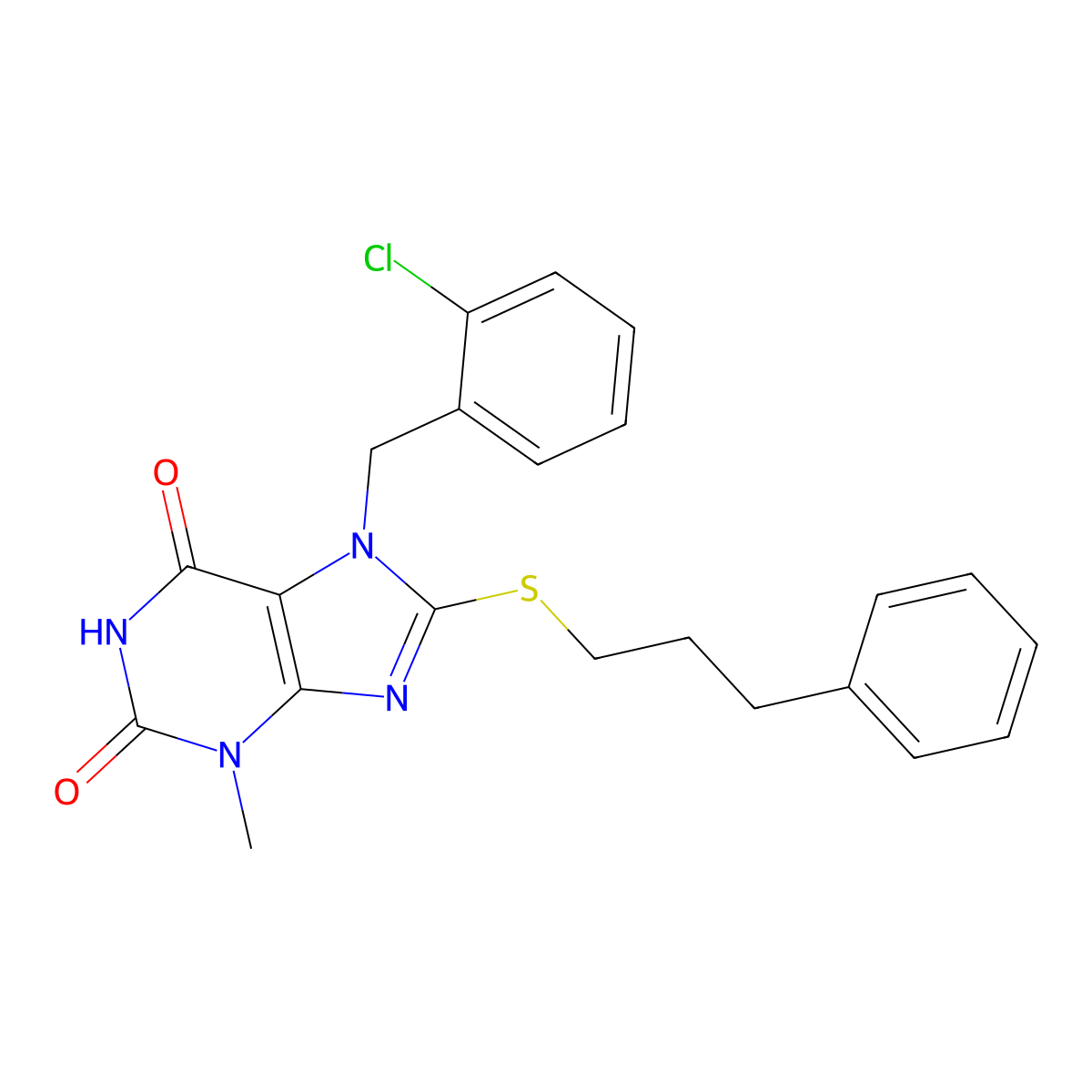 7-[(2-Chlorophenyl)methyl]-3-methyl-8-(3-phenylpropylsulfanyl)purine-2,6-dione molecular structure, CAS 331841-49-7