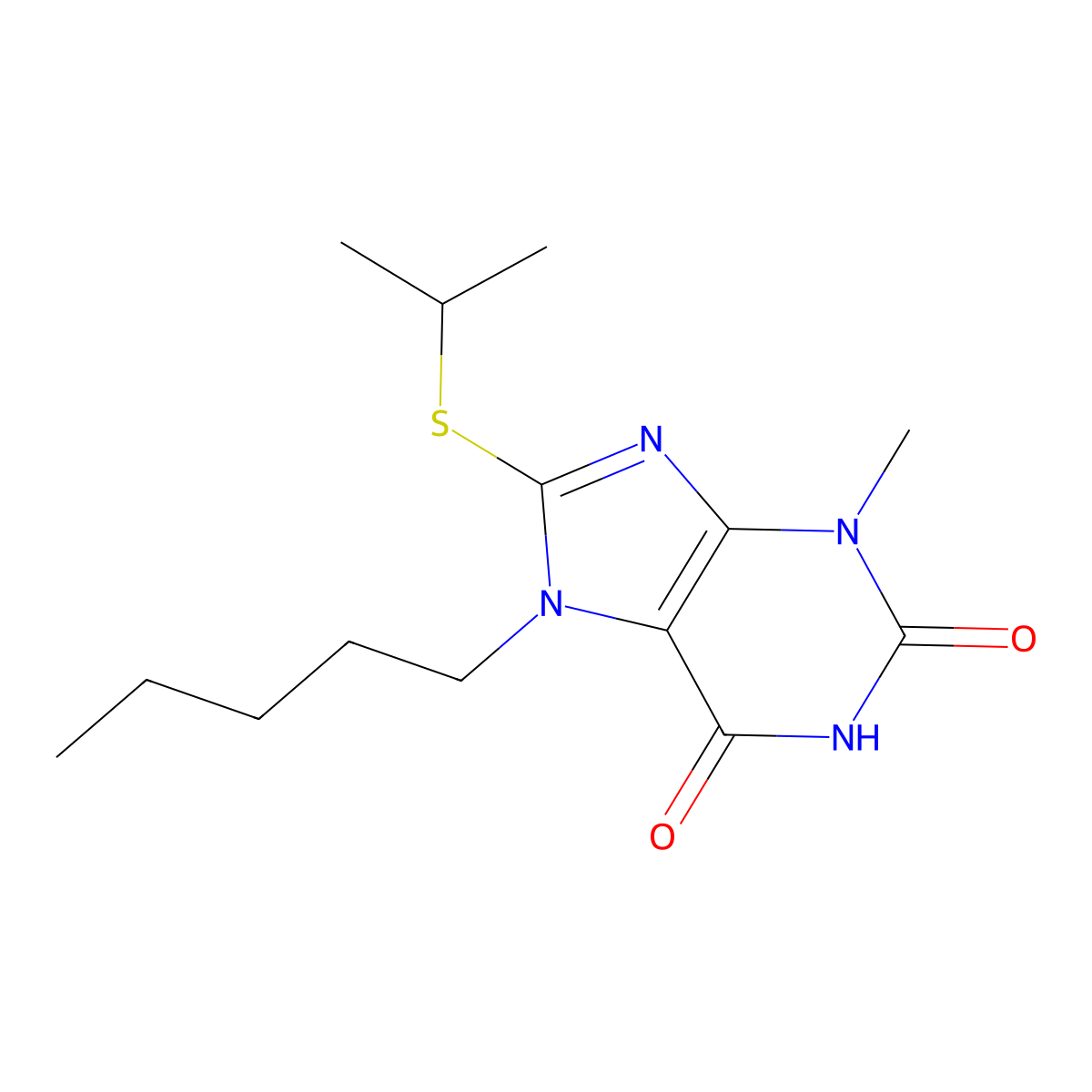 3-Methyl-7-pentyl-8-propan-2-ylsulfanylpurine-2,6-dione molecular structure, CAS 331841-53-3