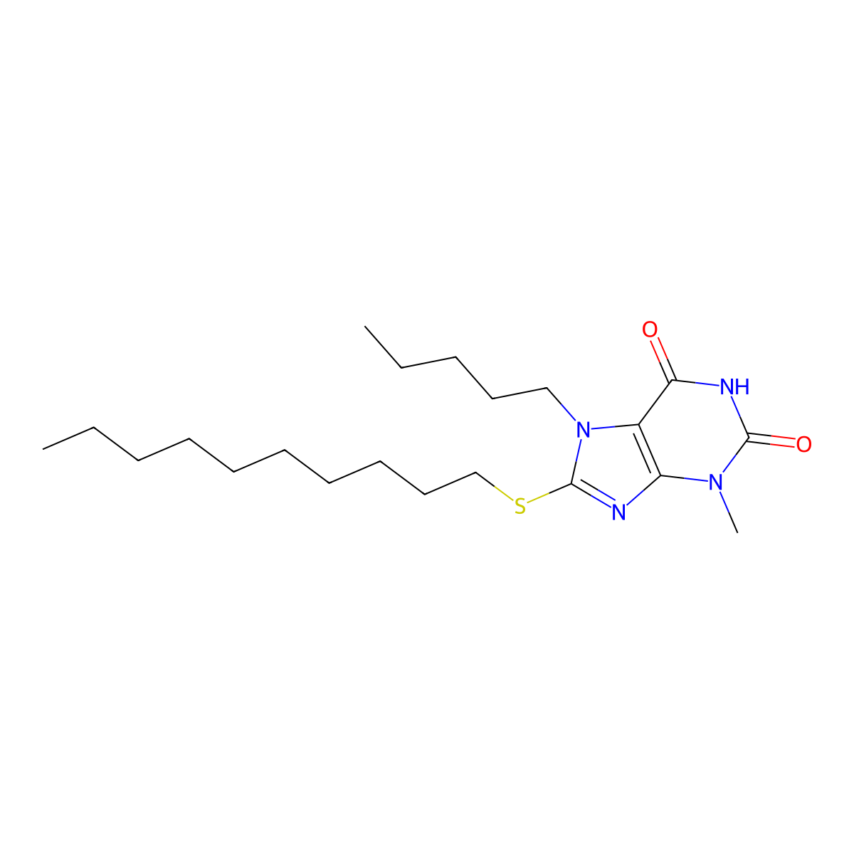 8-(decylsulfanyl)-3-methyl-7-pentyl-3,7-dihydro-1H-purine-2,6-dione molecular structure, CAS 331841-58-8