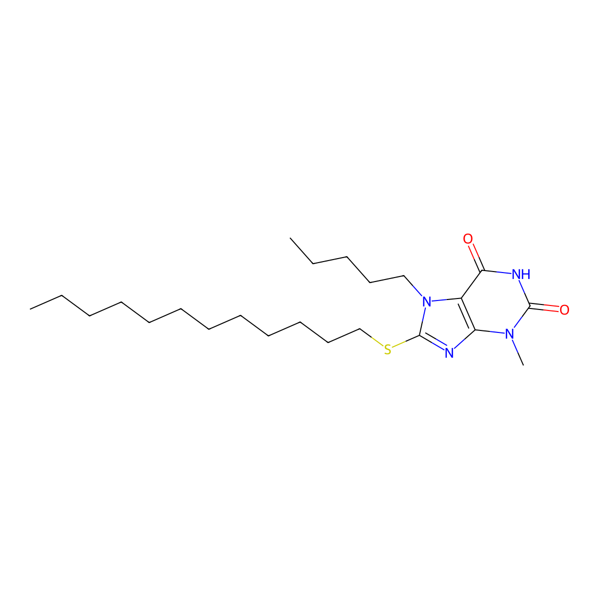 8-(dodecylsulfanyl)-3-methyl-7-pentyl-3,7-dihydro-1H-purine-2,6-dione molecular structure, CAS 331841-59-9