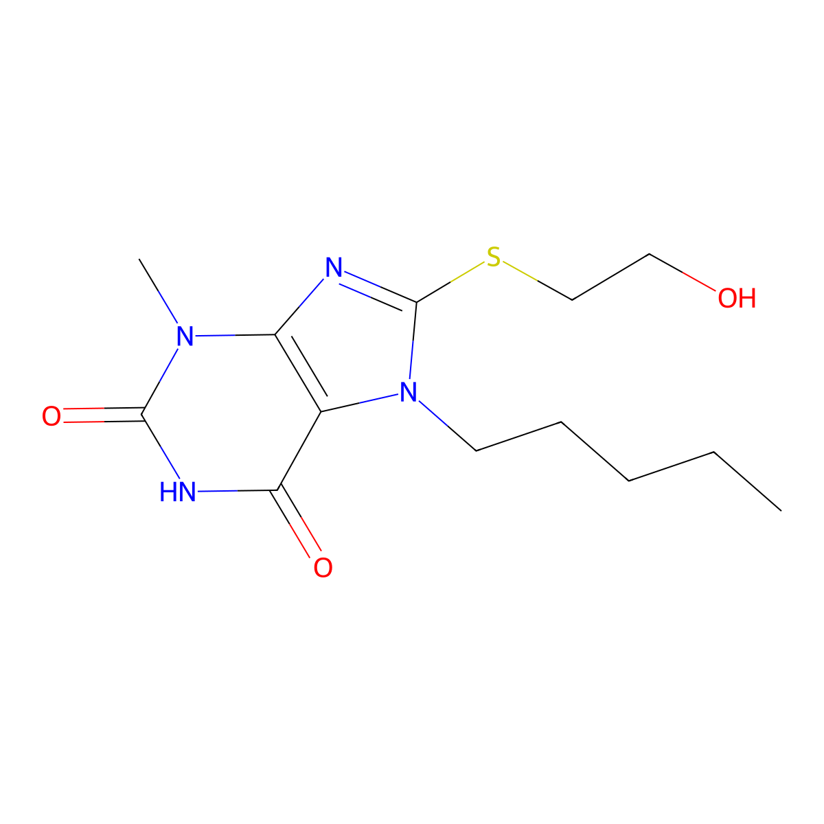 8-(2-Hydroxyethylsulfanyl)-3-methyl-7-pentylpurine-2,6-dione molecular structure, CAS 331841-60-2