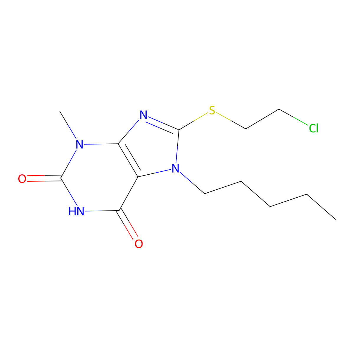 8-[(2-chloroethyl)sulfanyl]-3-methyl-7-pentyl-3,7-dihydro-1H-purine-2,6-dione molecular structure, CAS 331841-61-3