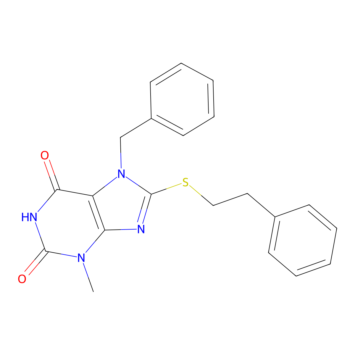 7-benzyl-3-methyl-8-(phenethylthio)-1H-purine-2,6(3H,7H)-dione molecular structure, CAS 331841-67-9