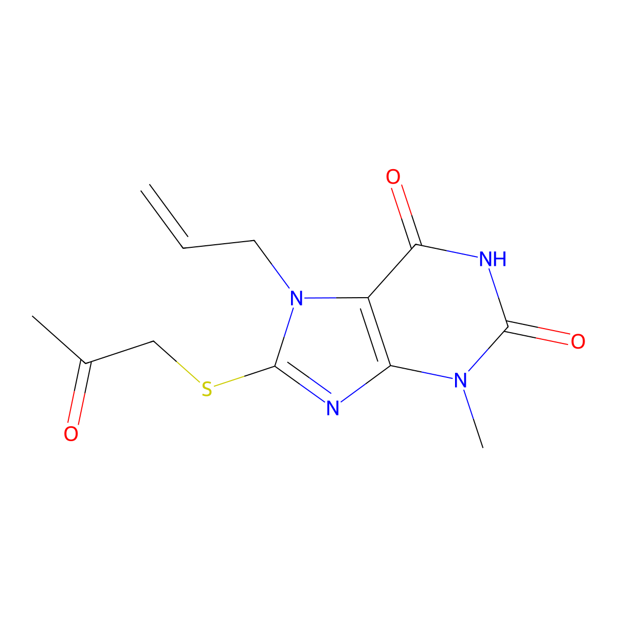 7-allyl-3-methyl-8-[(2-oxopropyl)sulfanyl]-3,7-dihydro-1H-purine-2,6-dione molecular structure, CAS 331841-70-4