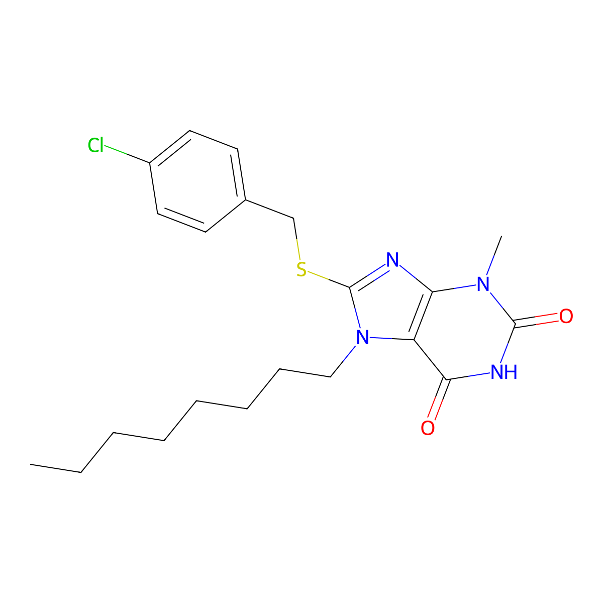 8-[(4-chlorobenzyl)sulfanyl]-3-methyl-7-octyl-3,7-dihydro-1H-purine-2,6-dione molecular structure, CAS 331842-87-6