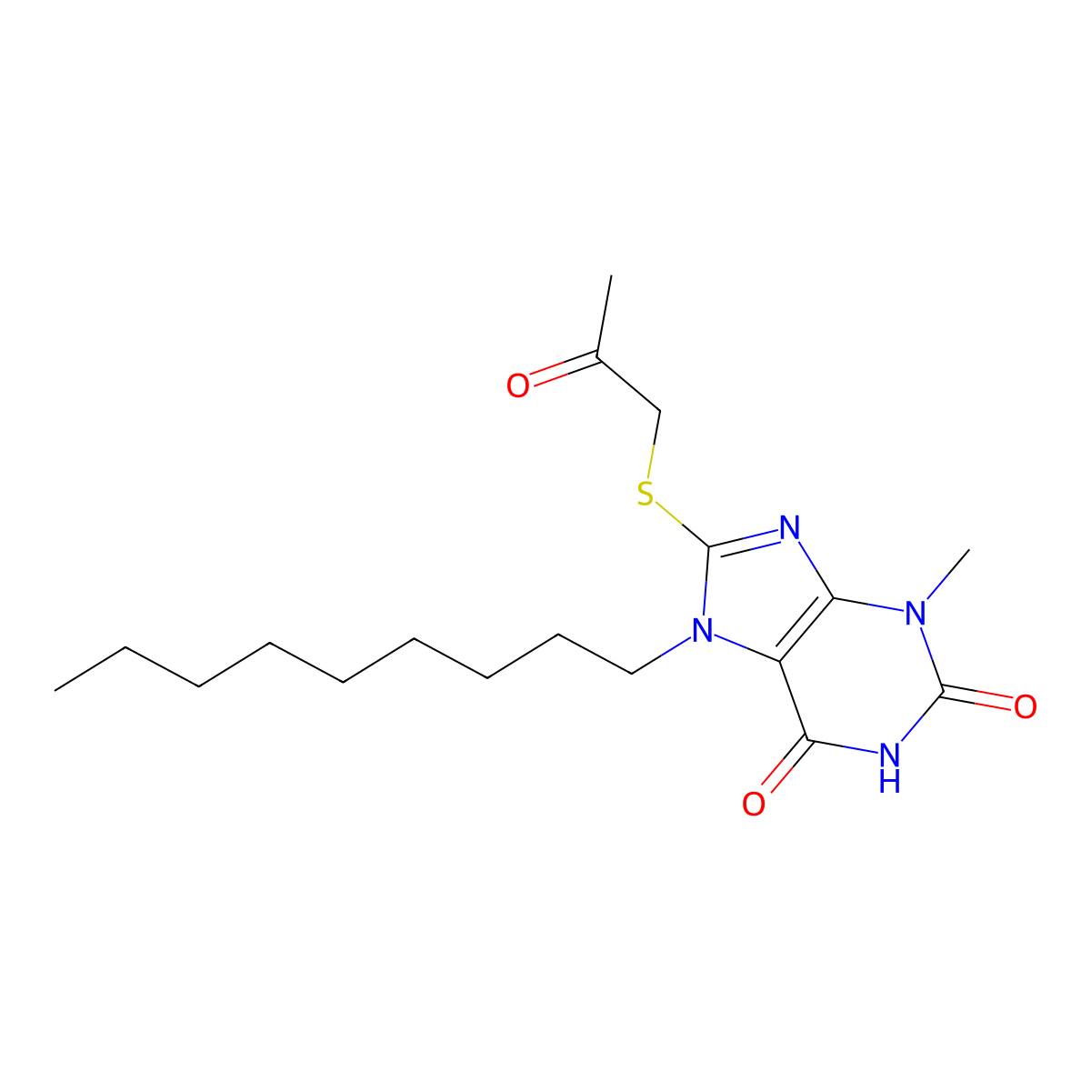 3-methyl-7-nonyl-8-[(2-oxopropyl)sulfanyl]-3,7-dihydro-1H-purine-2,6-dione molecular structure, CAS 331842-91-2