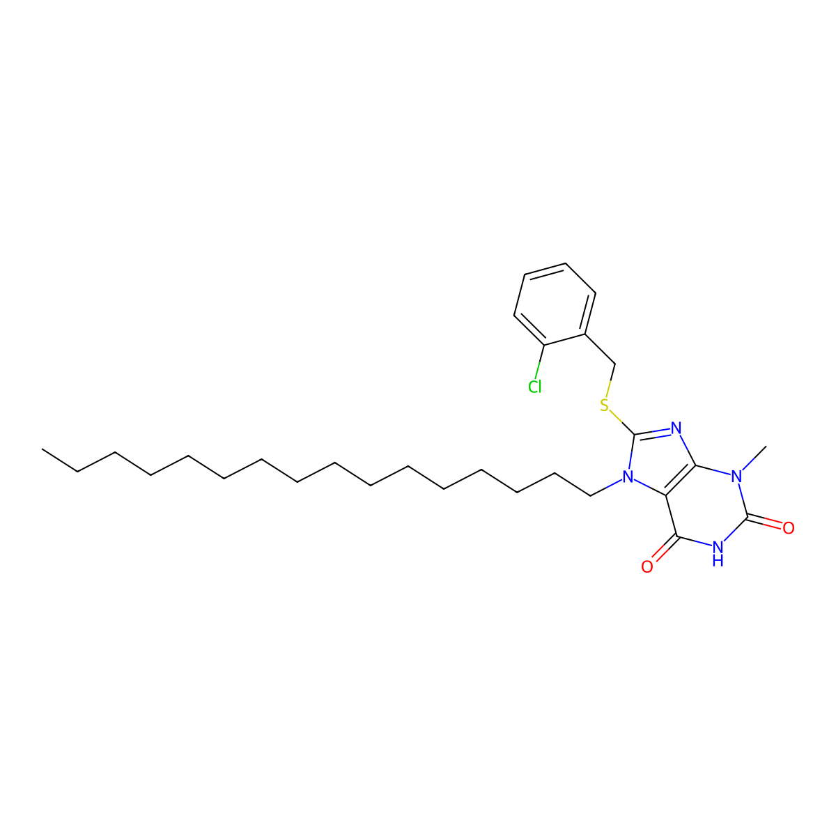 8-[(2-chlorobenzyl)sulfanyl]-7-hexadecyl-3-methyl-3,7-dihydro-1H-purine-2,6-dione molecular structure, CAS 331842-93-4