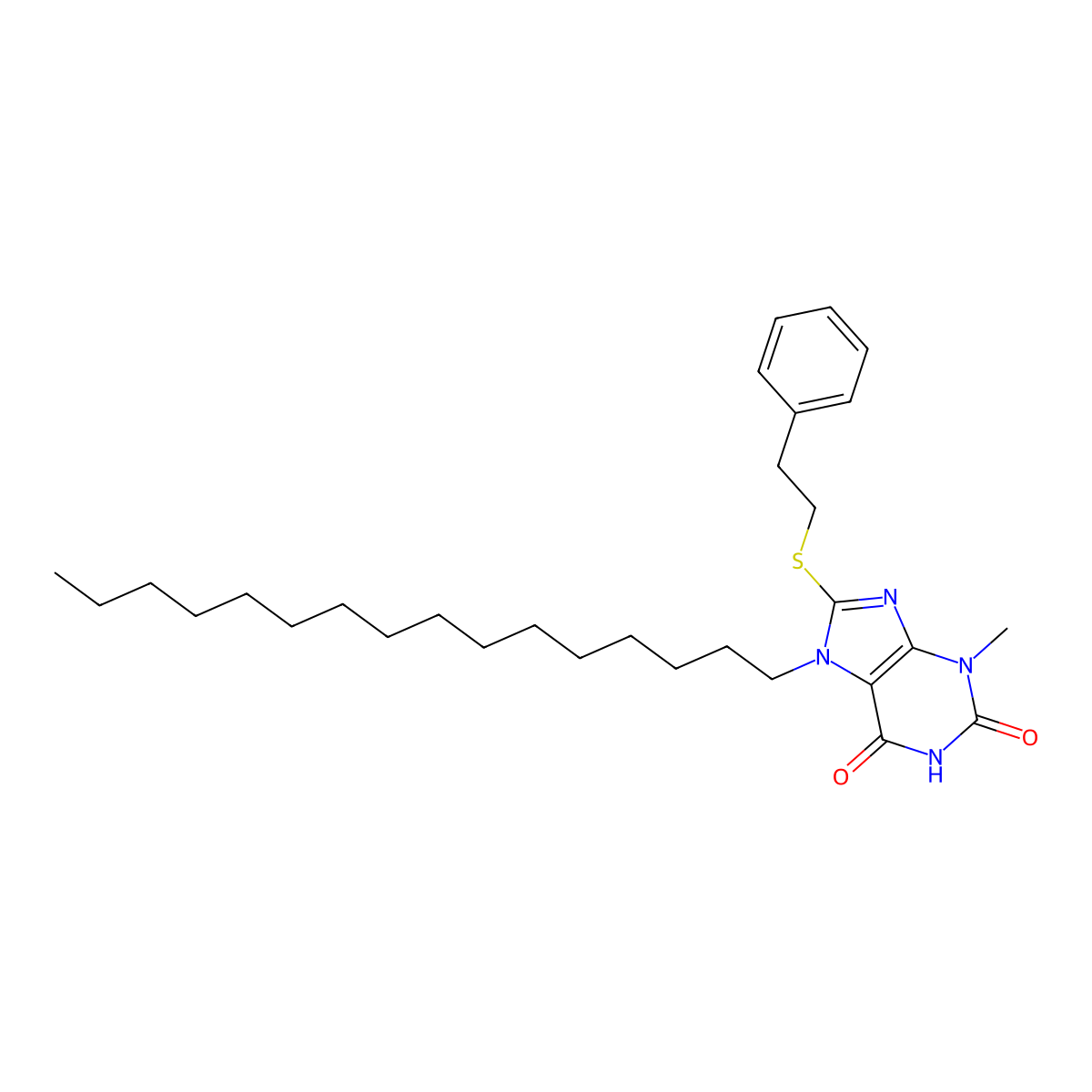 7-hexadecyl-3-methyl-8-[(2-phenylethyl)sulfanyl]-3,7-dihydro-1H-purine-2,6-dione molecular structure, CAS 331842-94-5