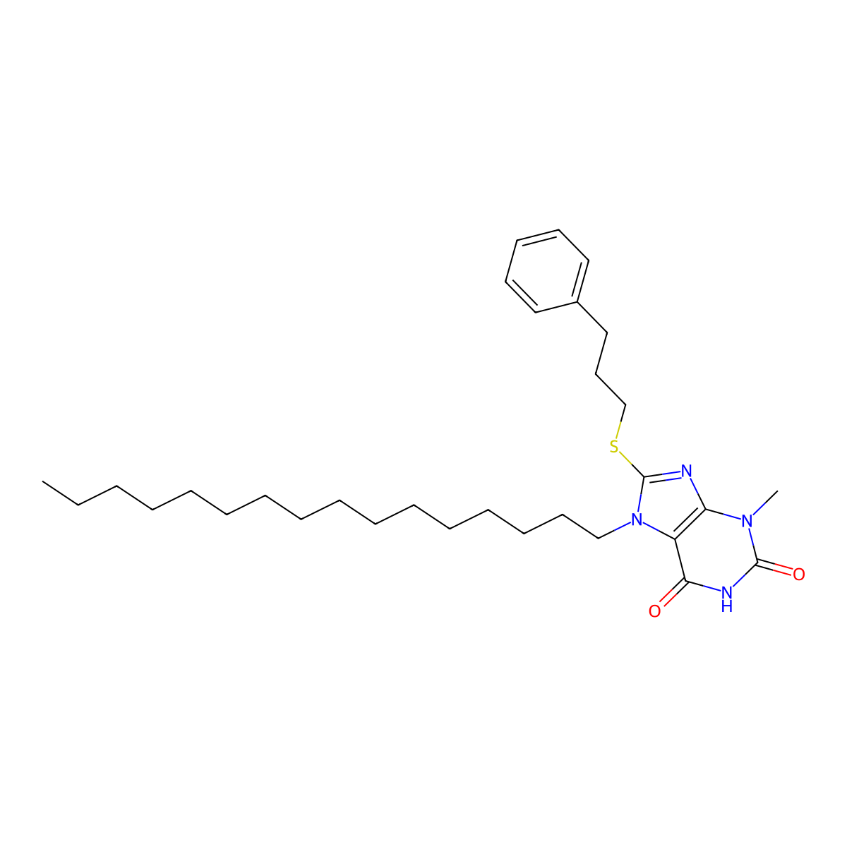 7-hexadecyl-3-methyl-8-[(3-phenylpropyl)sulfanyl]-3,7-dihydro-1H-purine-2,6-dione molecular structure, CAS 331842-95-6