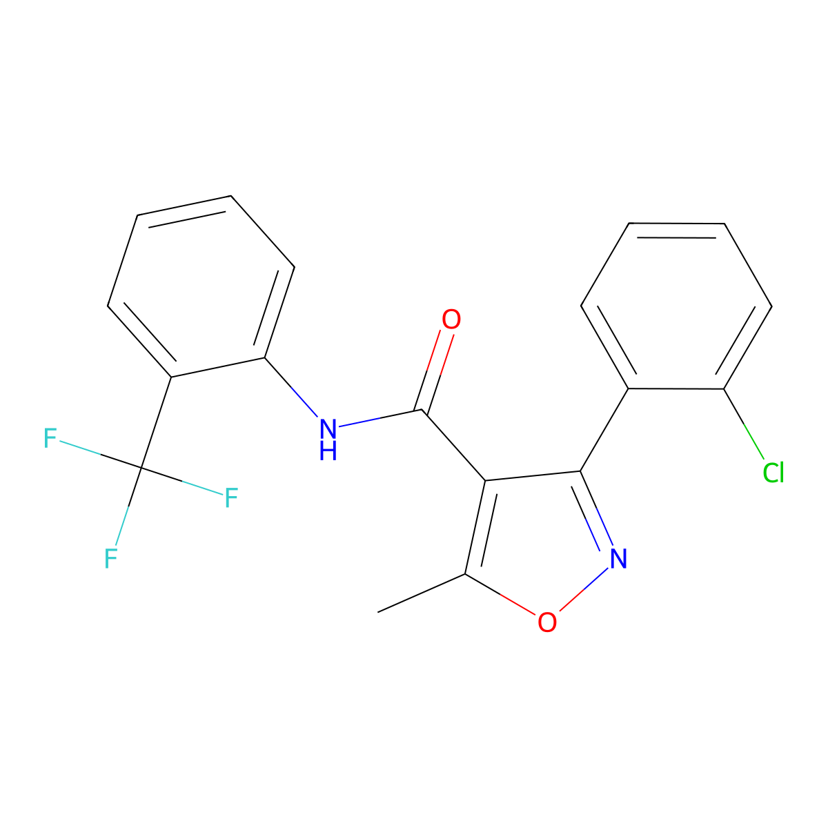 3-(2-chlorophenyl)-5-methyl-N-[2-(trifluoromethyl)phenyl]-1,2-oxazole-4-carboxamide molecular structure, CAS 331847-78-0