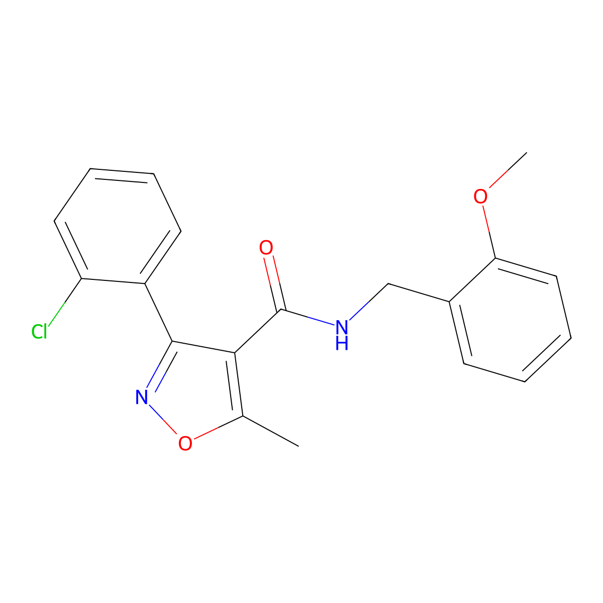 3-(2-Chloro-phenyl)-5-methyl-isoxazole-4-carboxylic acid 2-methoxy-benzylamide molecular structure, CAS 331847-84-8