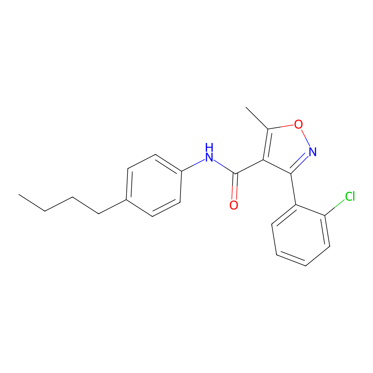 N-(4-butylphenyl)-3-(2-chlorophenyl)-5-methyl-1,2-oxazole-4-carboxamide molecular structure, CAS 331847-85-9