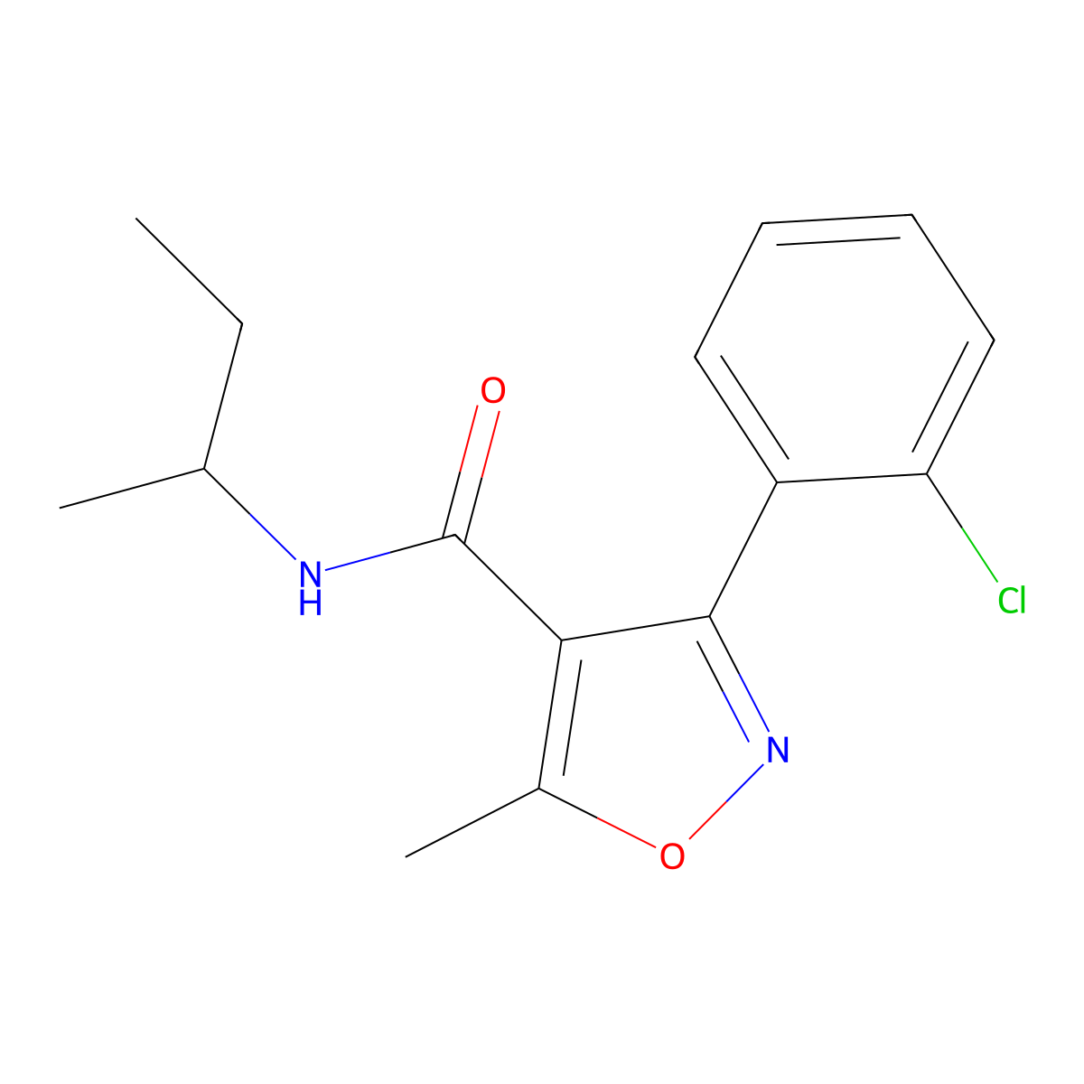 N-butan-2-yl-3-(2-chlorophenyl)-5-methyl-1,2-oxazole-4-carboxamide molecular structure, CAS 331847-88-2