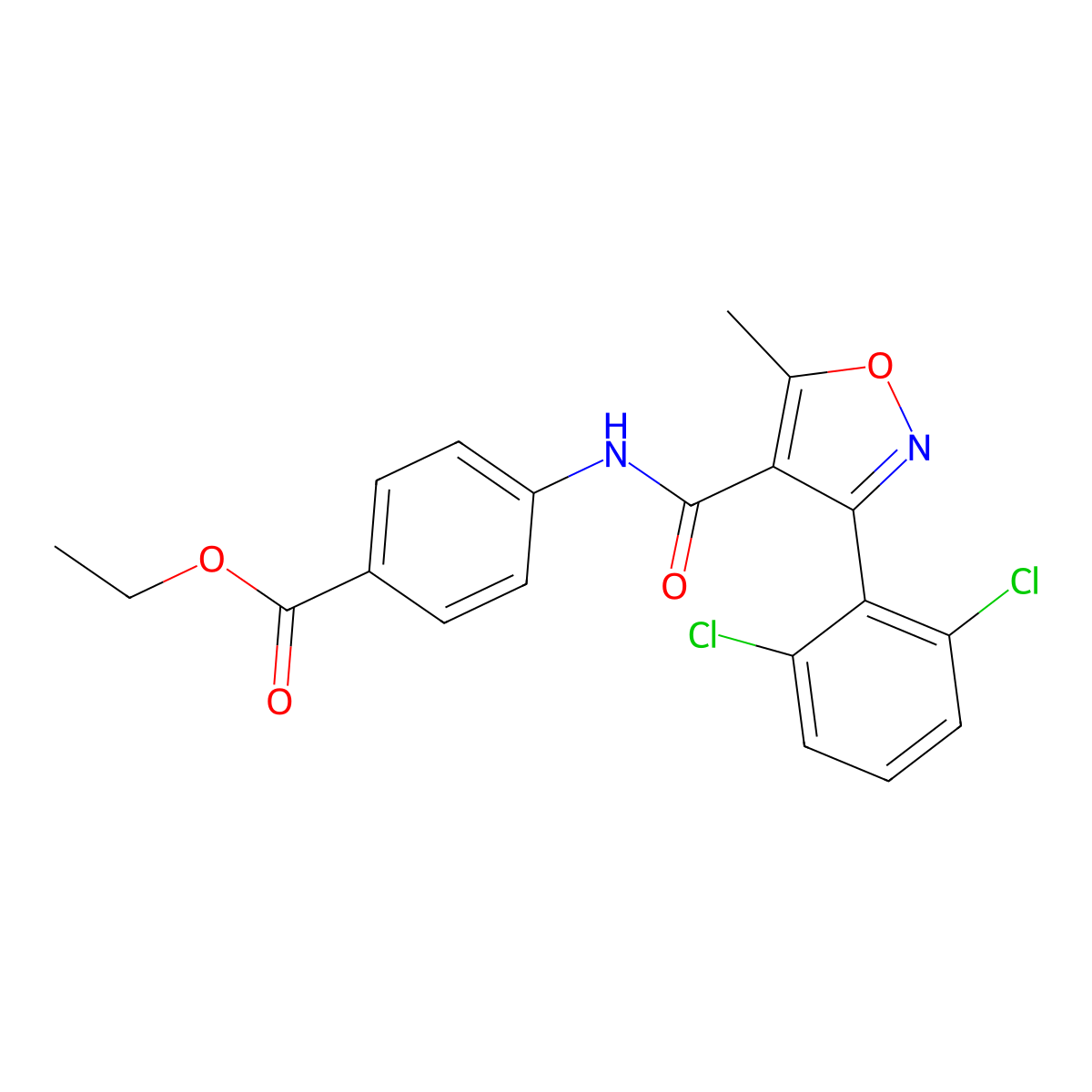 Ethyl 4-({[3-(2,6-dichlorophenyl)-5-methylisoxazol-4-yl]carbonyl}amino)benzoate molecular structure, CAS 331848-06-7
