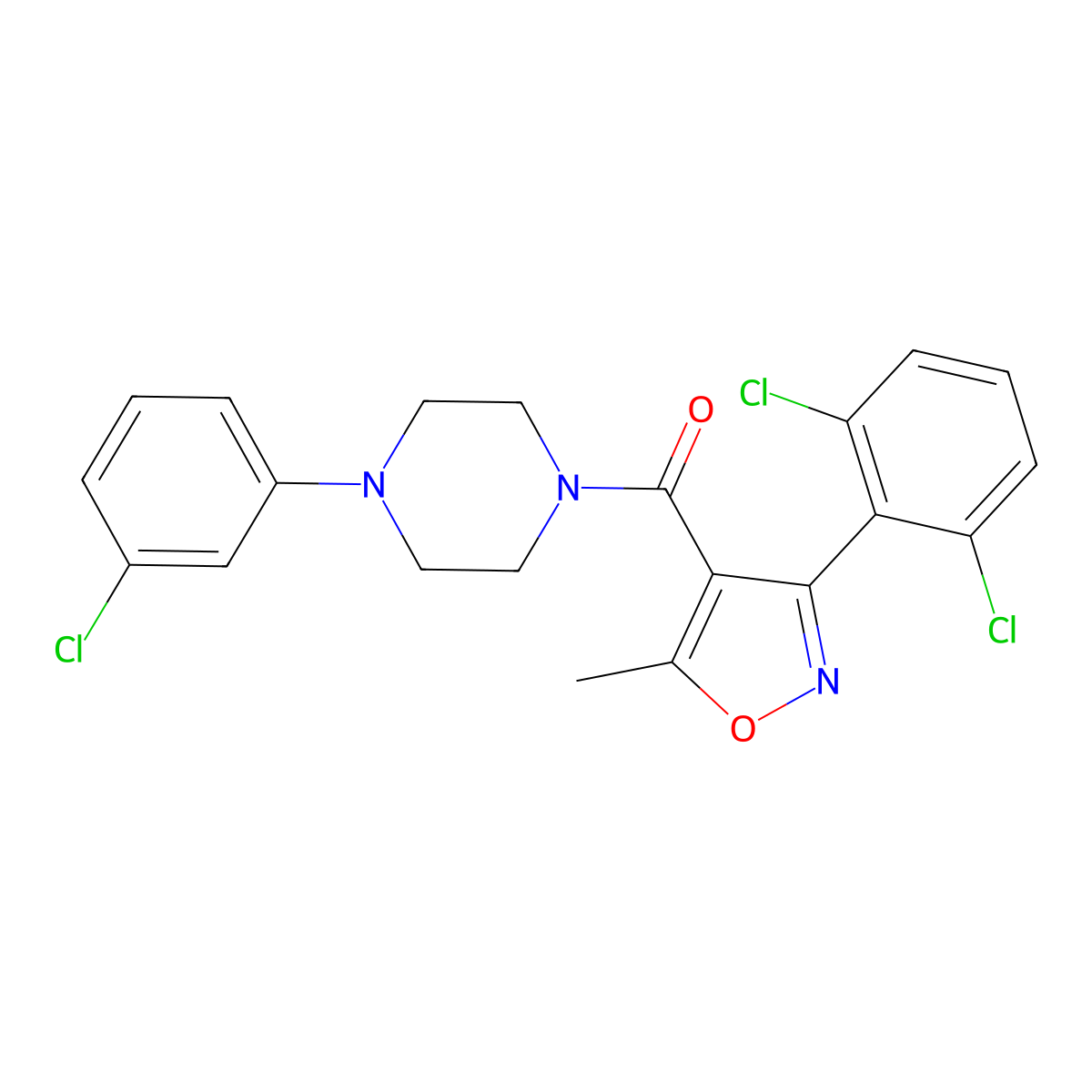 1-(3-Chlorophenyl)-4-{[3-(2,6-dichlorophenyl)-5-methyl-4-isoxazolyl]carbonyl}piperazine molecular structure, CAS 331848-07-8