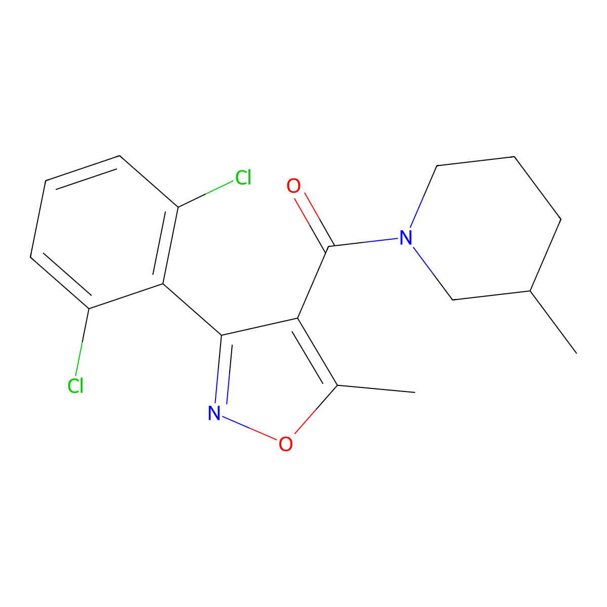 [3-(2,6-Dichlorophenyl)-5-methyl-1,2-oxazol-4-yl]-(3-methylpiperidin-1-yl)methanone molecular structure, CAS 331848-08-9