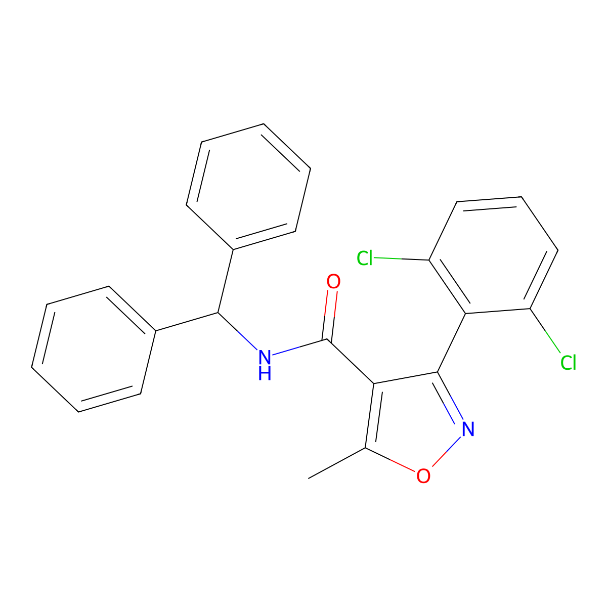 3-(2,6-dichlorophenyl)-N-(diphenylmethyl)-5-methyl-1,2-oxazole-4-carboxamide molecular structure, CAS 331848-10-3