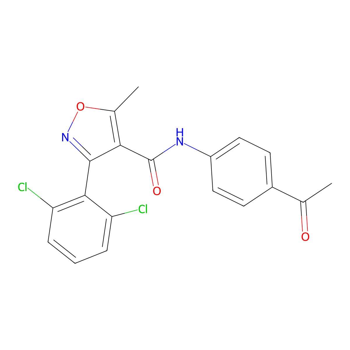 N-(4-acetylphenyl)-3-(2,6-dichlorophenyl)-5-methyl-1,2-oxazole-4-carboxamide molecular structure, CAS 331848-15-8