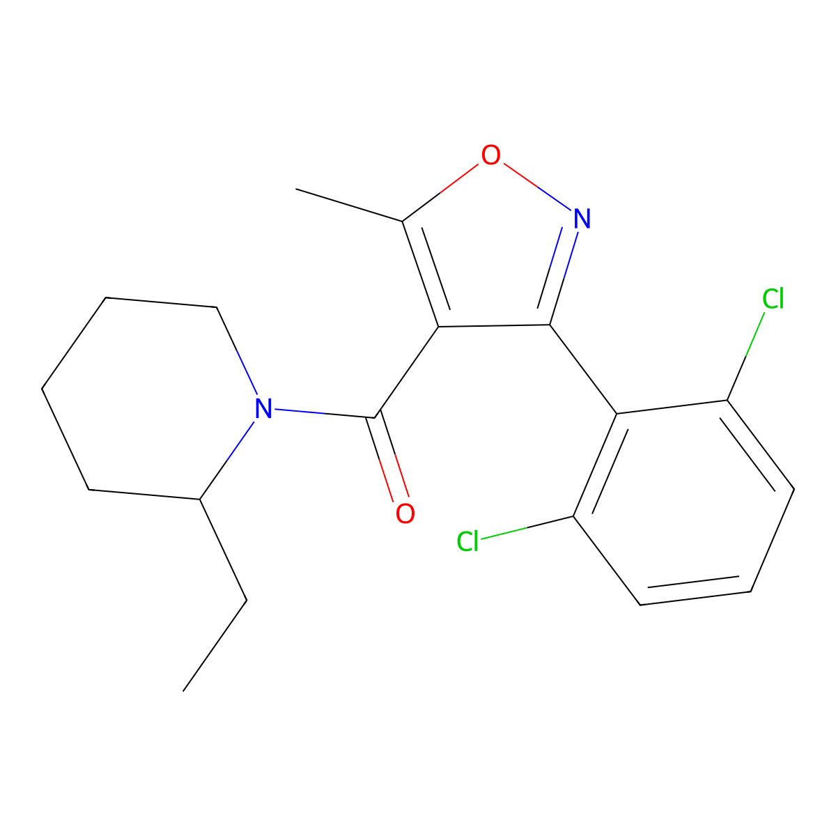[3-(2,6-Dichlorophenyl)-5-methyl-1,2-oxazol-4-yl]-(2-ethylpiperidin-1-yl)methanone molecular structure, CAS 331848-18-1