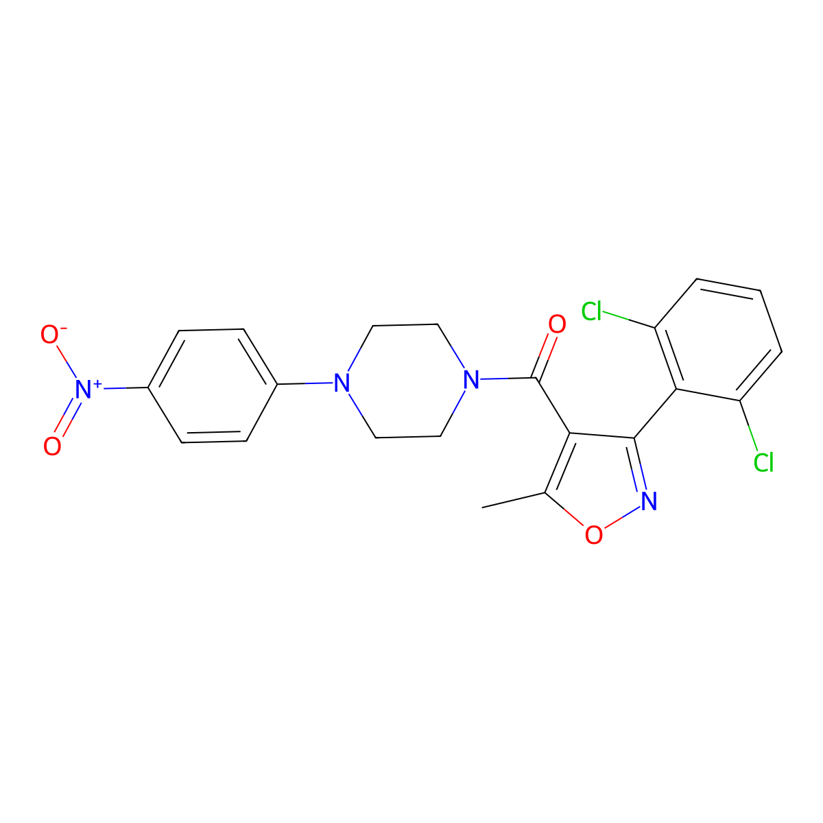 [3-(2,6-Dichlorophenyl)-5-methyl-1,2-oxazol-4-yl]-[4-(4-nitrophenyl)piperazin-1-yl]methanone molecular structure, CAS 331848-28-3