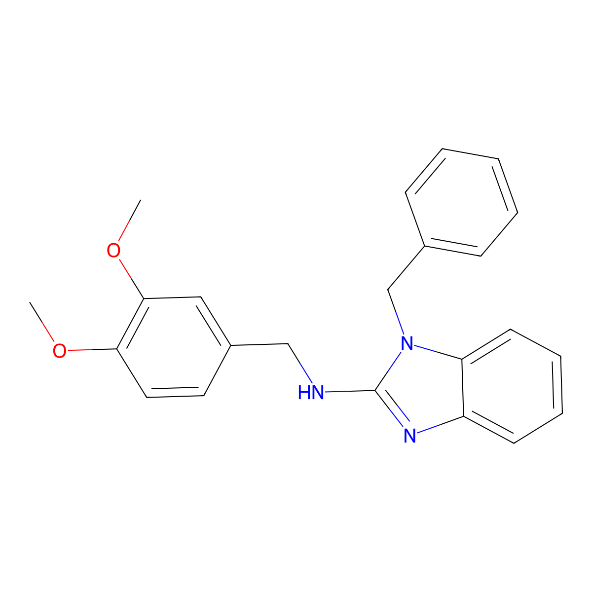 1-benzyl-N-[(3,4-dimethoxyphenyl)methyl]benzimidazol-2-amine molecular structure, CAS 331850-32-9