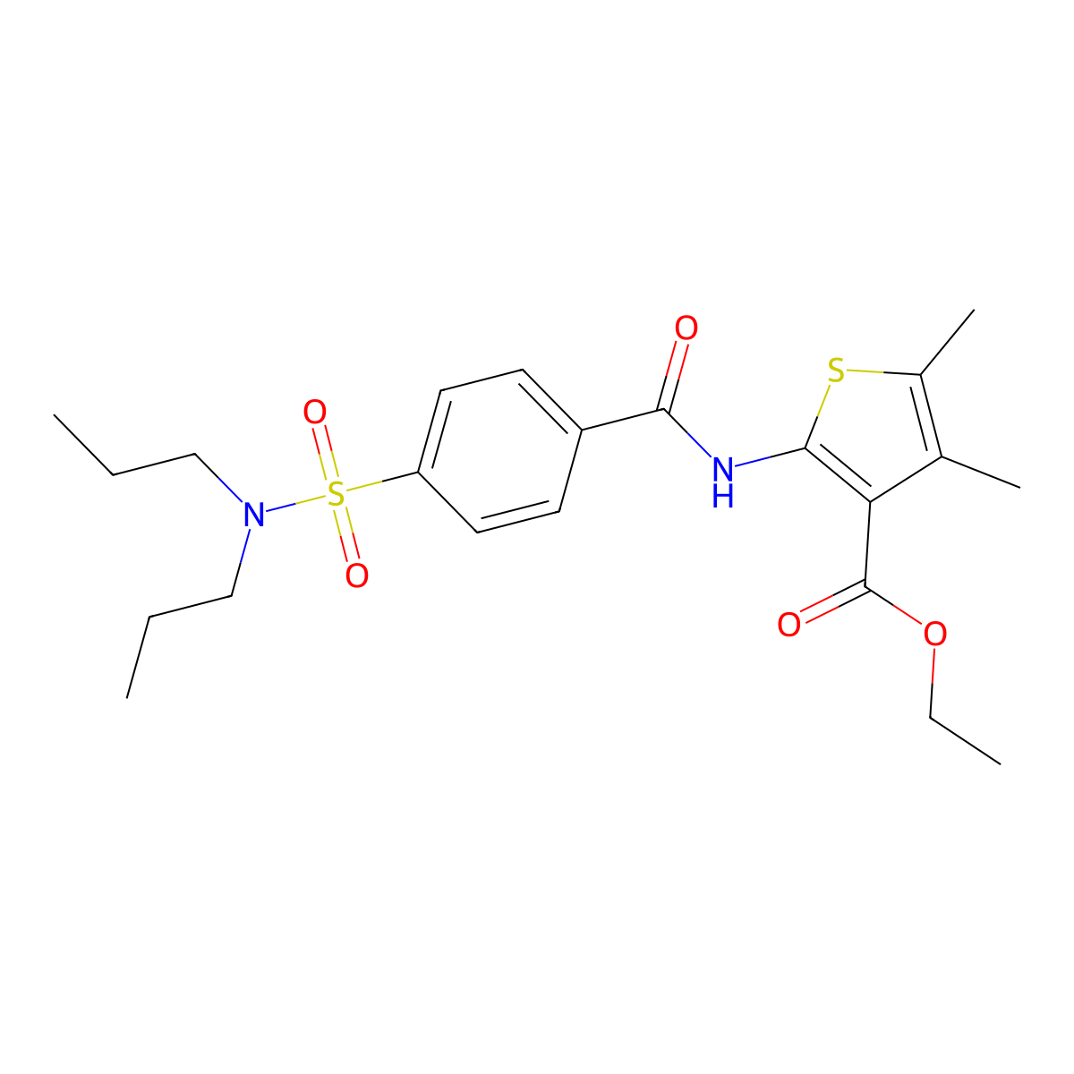 Ethyl 2-[[4-(dipropylsulfamoyl)benzoyl]amino]-4,5-dimethylthiophene-3-carboxylate molecular structure, CAS 331850-87-4