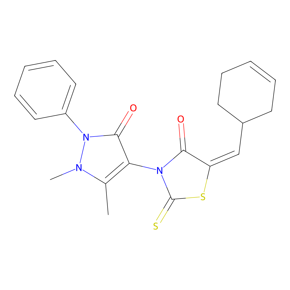 5-(3-Cyclohexen-1-ylmethylene)-3-(2,3-dihydro-1,5-dimethyl-3-oxo-2-phenyl-1H-pyrazol-4-yl)-2-thioxo-4-thiazolidinone molecular structure, CAS 331852-11-0