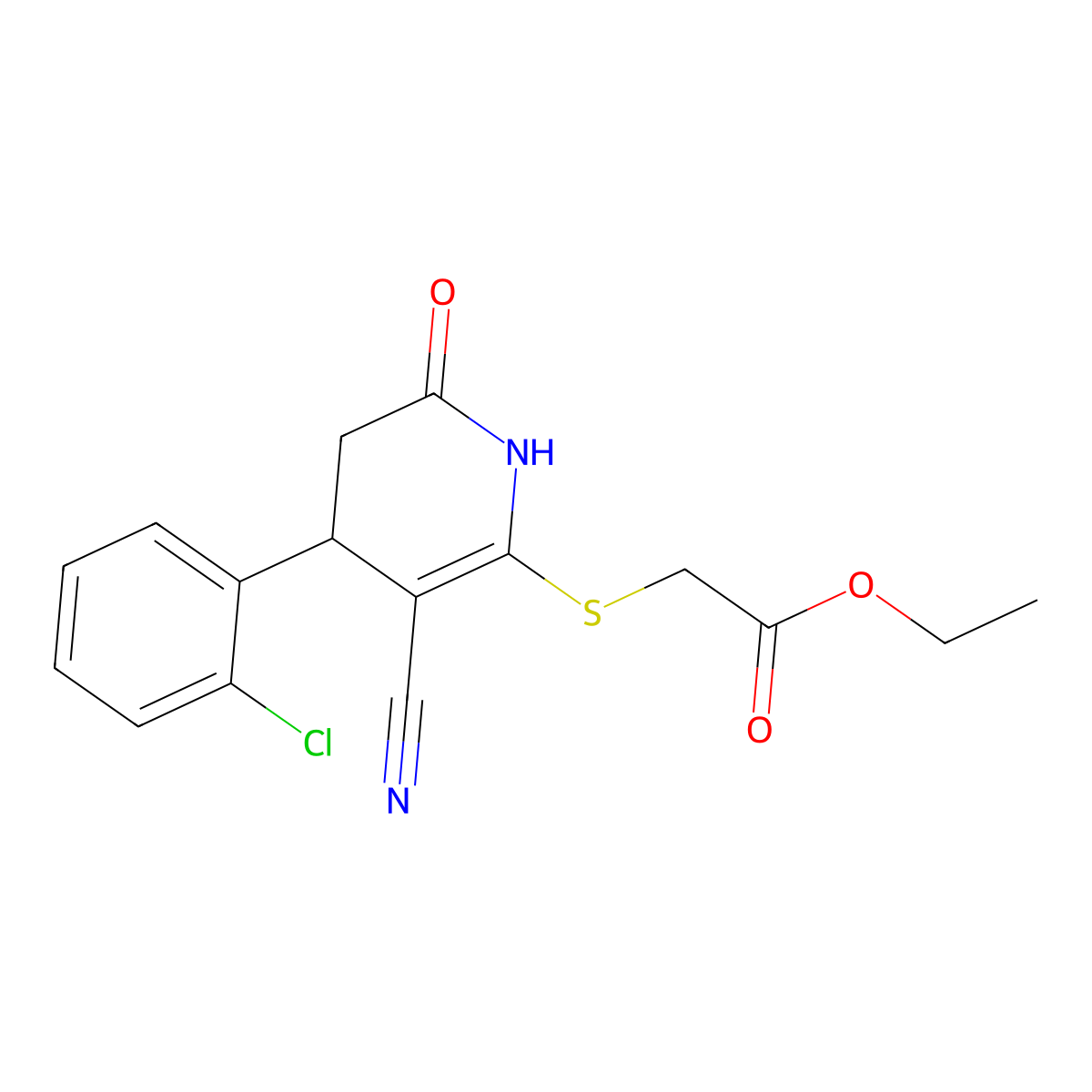 Ethyl {[4-(2-chlorophenyl)-3-cyano-6-oxo-1,4,5,6-tetrahydropyridin-2-yl]sulfanyl}acetate molecular structure, CAS 331852-31-4