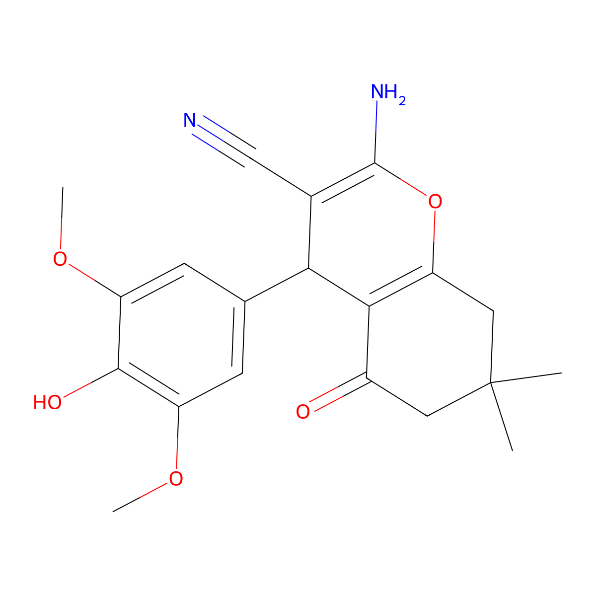 2-amino-4-(4-hydroxy-3,5-dimethoxyphenyl)-7,7-dimethyl-5-oxo-5,6,7,8-tetrahydro-4H-chromene-3-carbonitrile molecular structure, CAS 331852-69-8