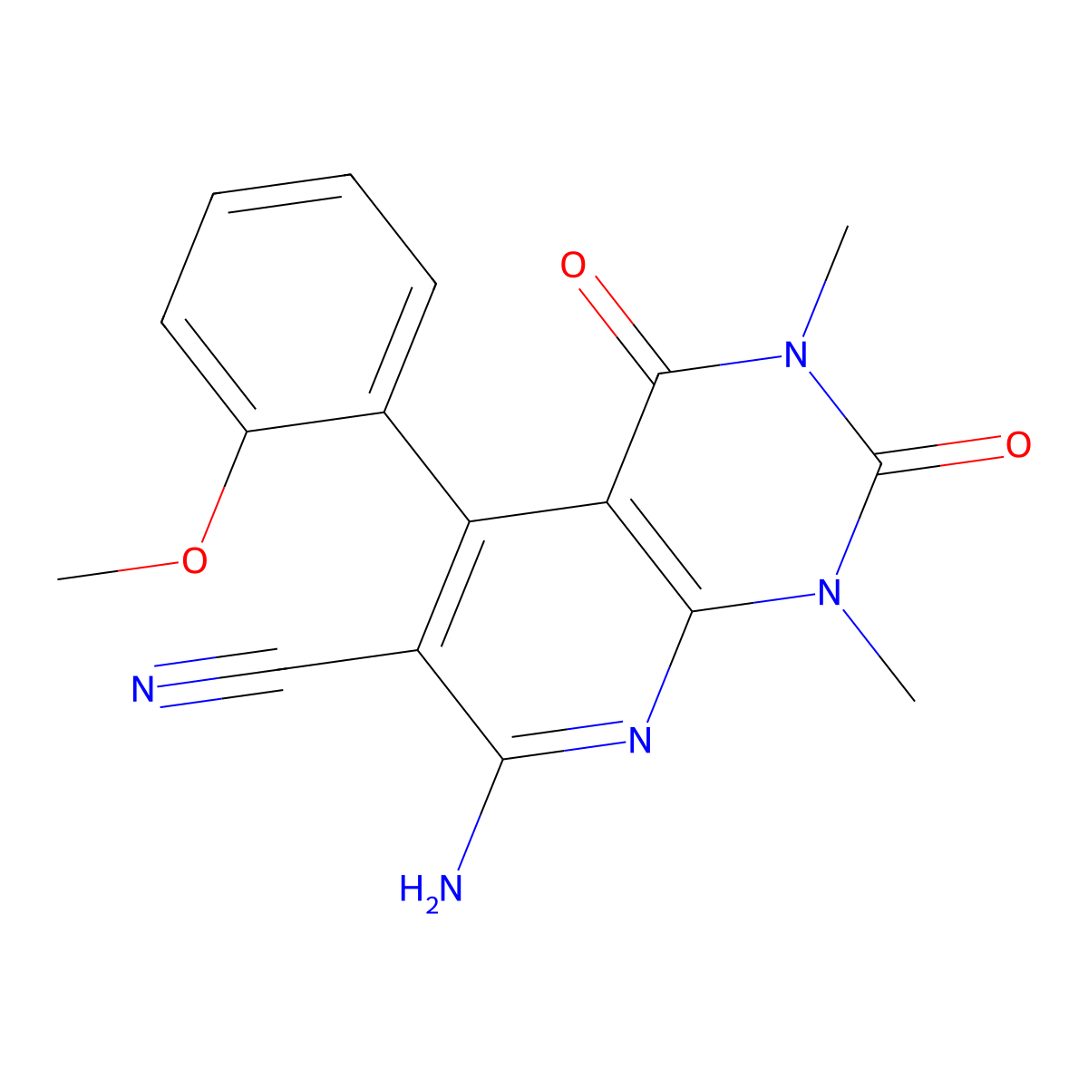 7-Amino-5-(2-methoxyphenyl)-1,3-dimethyl-2,4-dioxo-1,2,3,4-tetrahydropyrido[2,3-d]pyrimidine-6-carbonitrile molecular structure, CAS 331852-77-8