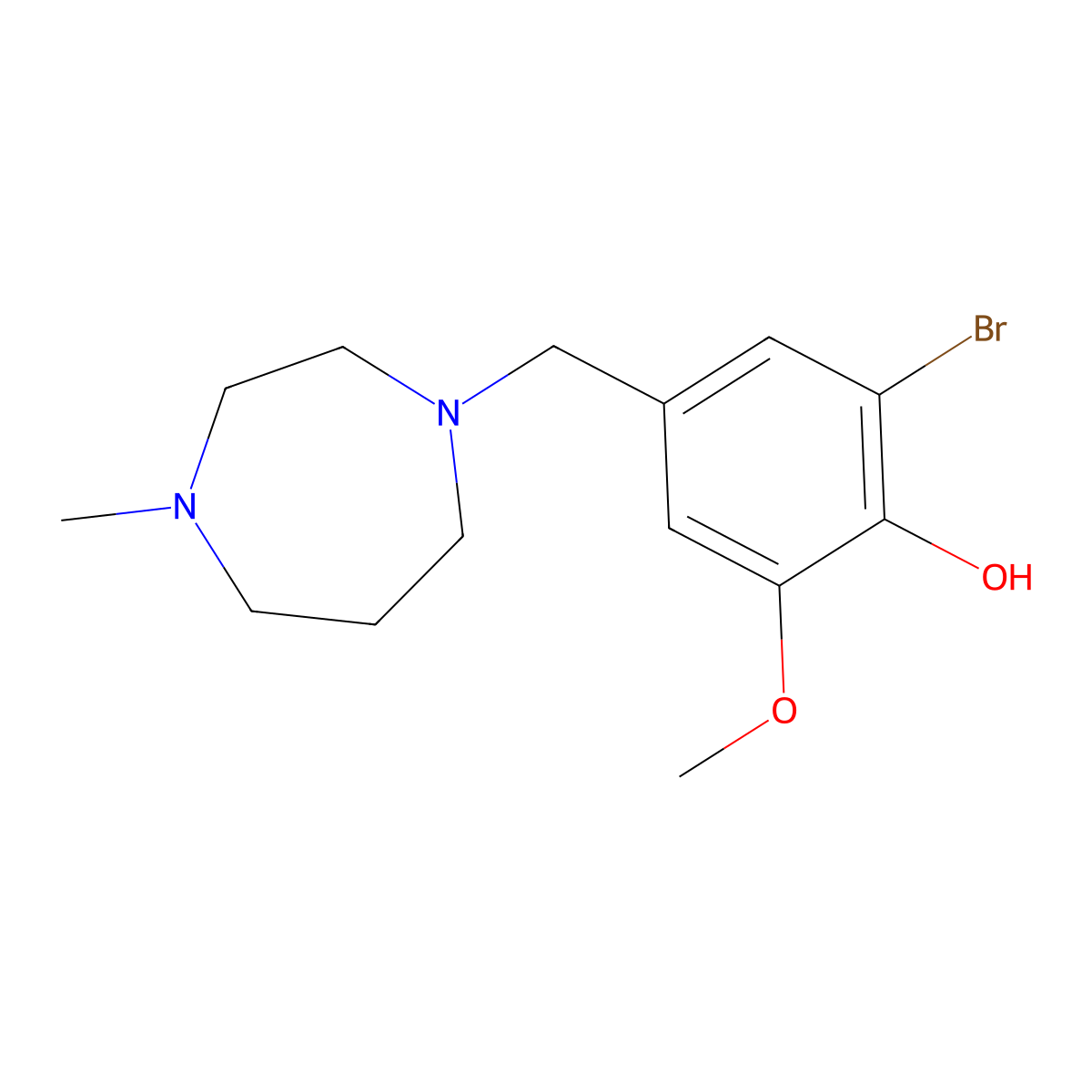 2-Bromo-6-methoxy-4-[(4-methyl-1,4-diazepan-1-yl)methyl]phenol molecular structure, CAS 331854-54-7