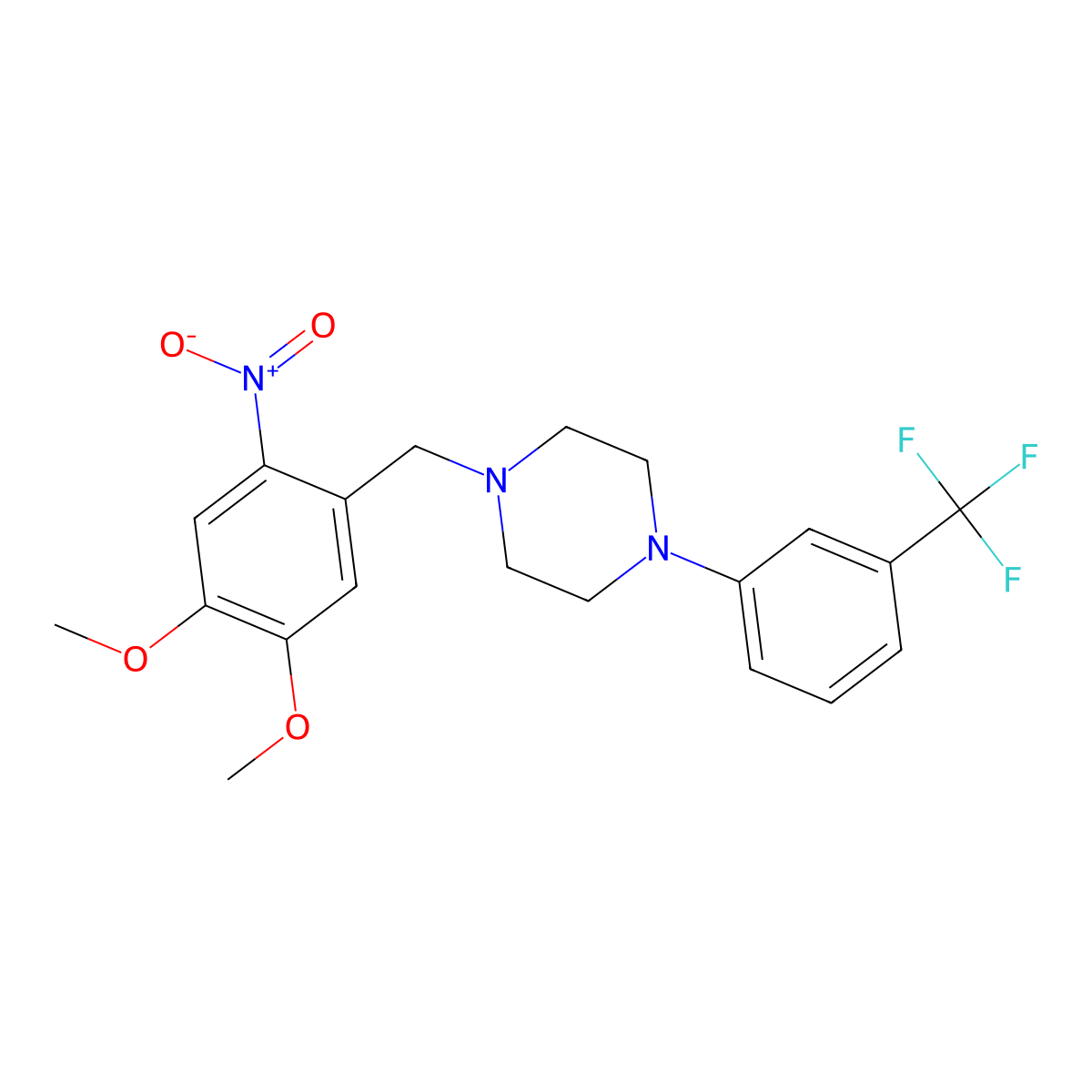1-[(4,5-Dimethoxy-2-nitrophenyl)methyl]-4-[3-(trifluoromethyl)phenyl]piperazine molecular structure, CAS 331855-52-8