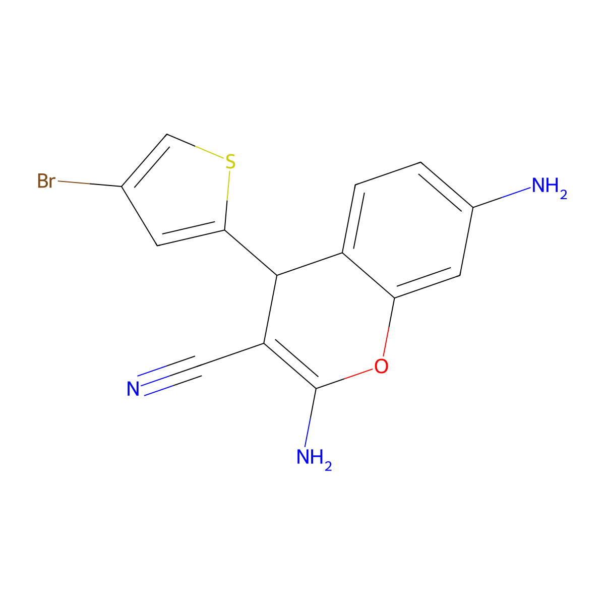 2,7-diamino-4-(4-bromo-2-thienyl)-4H-chromene-3-carbonitrile molecular structure, CAS 331856-34-9