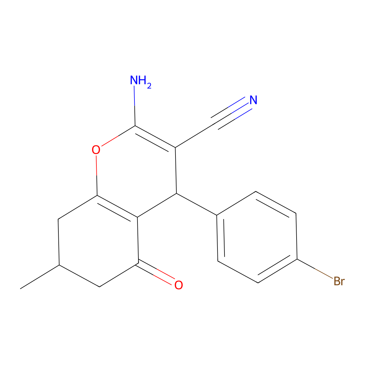 2-Amino-4-(4-bromophenyl)-7-methyl-5-oxo-4,6,7,8-tetrahydrochromene-3-carbonitrile molecular structure, CAS 331856-54-3