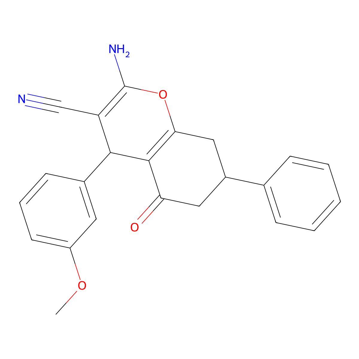 2-amino-4-(3-methoxyphenyl)-5-oxo-7-phenyl-5,6,7,8-tetrahydro-4H-chromene-3-carbonitrile molecular structure, CAS 331856-58-7