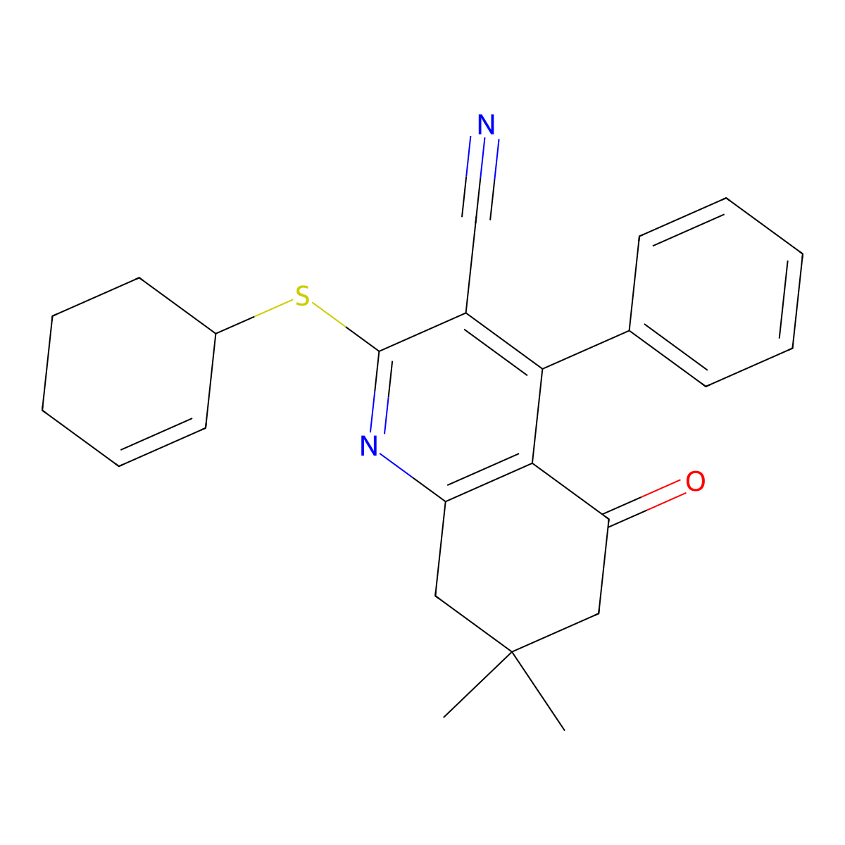 2-Cyclohex-2-en-1-ylsulfanyl-7,7-dimethyl-5-oxo-4-phenyl-6,8-dihydroquinoline-3-carbonitrile molecular structure, CAS 331857-21-7