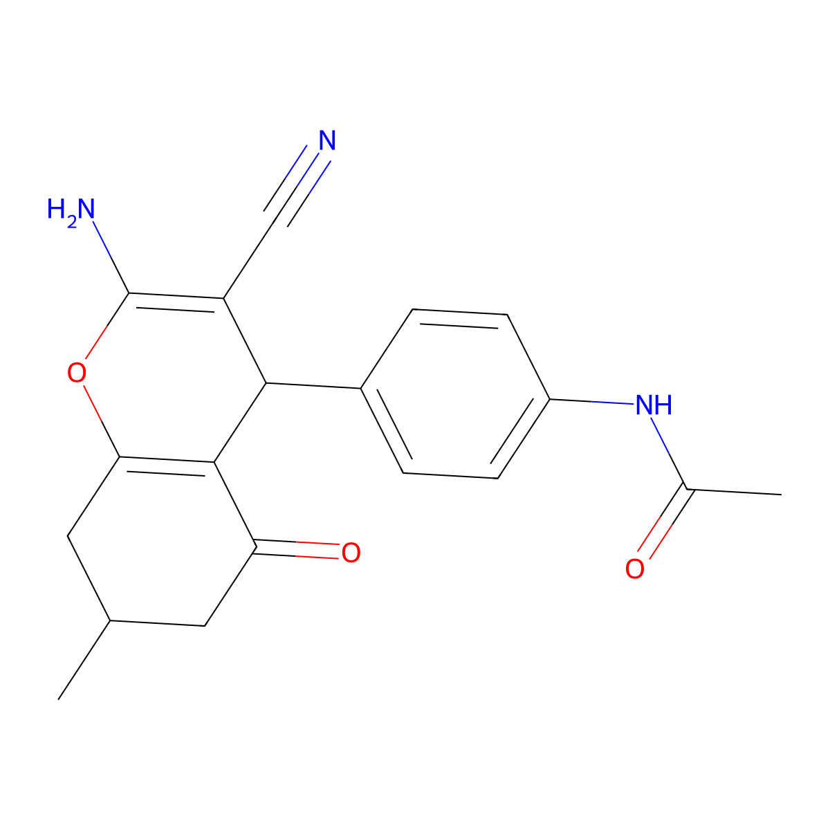 N-[4-(2-amino-3-cyano-7-methyl-5-oxo-4,6,7,8-tetrahydrochromen-4-yl)phenyl]acetamide molecular structure, CAS 331857-22-8