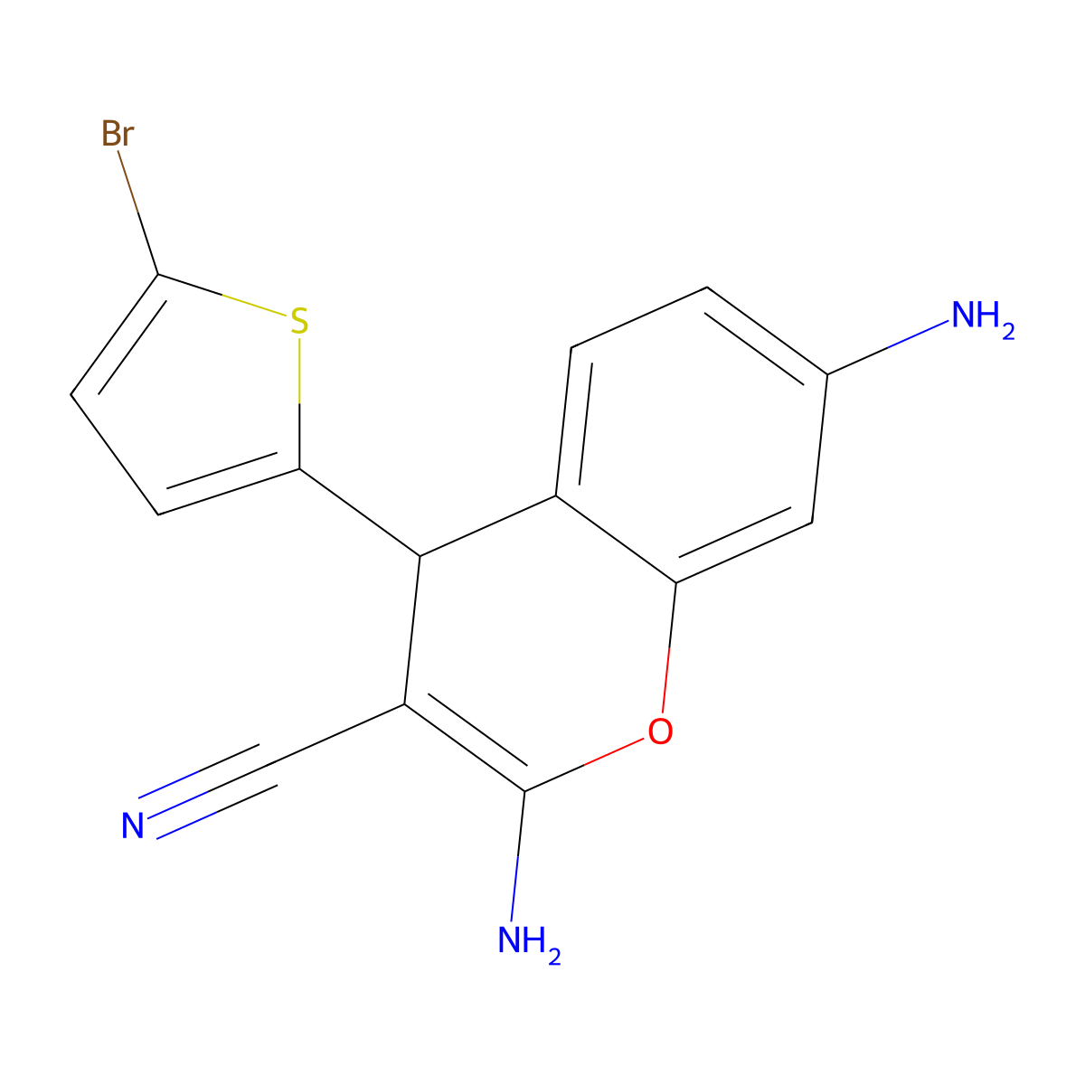 2,7-diamino-4-(5-bromothiophen-2-yl)-4H-chromene-3-carbonitrile molecular structure, CAS 331857-34-2