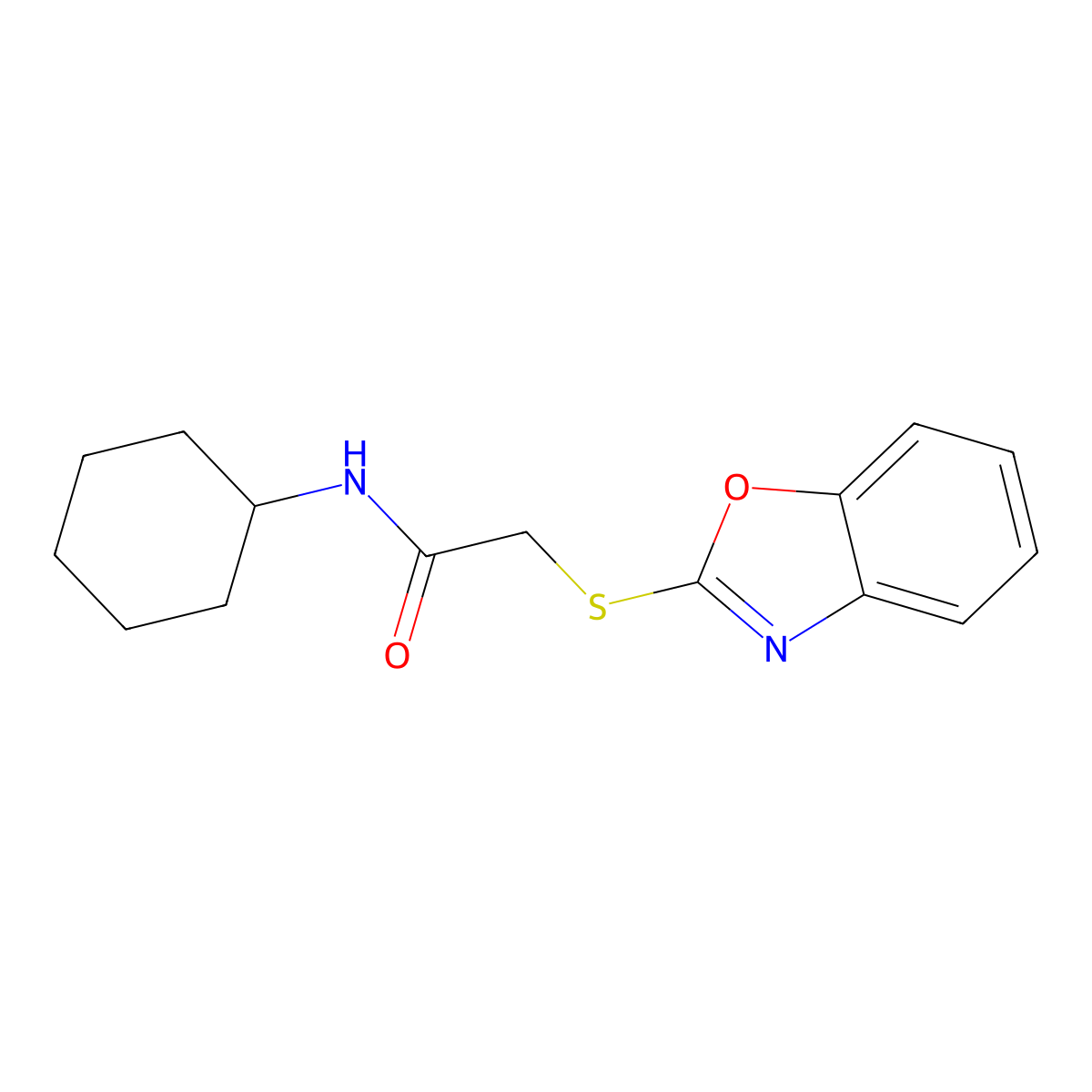 2-(1,3-benzoxazol-2-ylsulfanyl)-N-cyclohexylacetamide molecular structure, CAS 331858-86-7