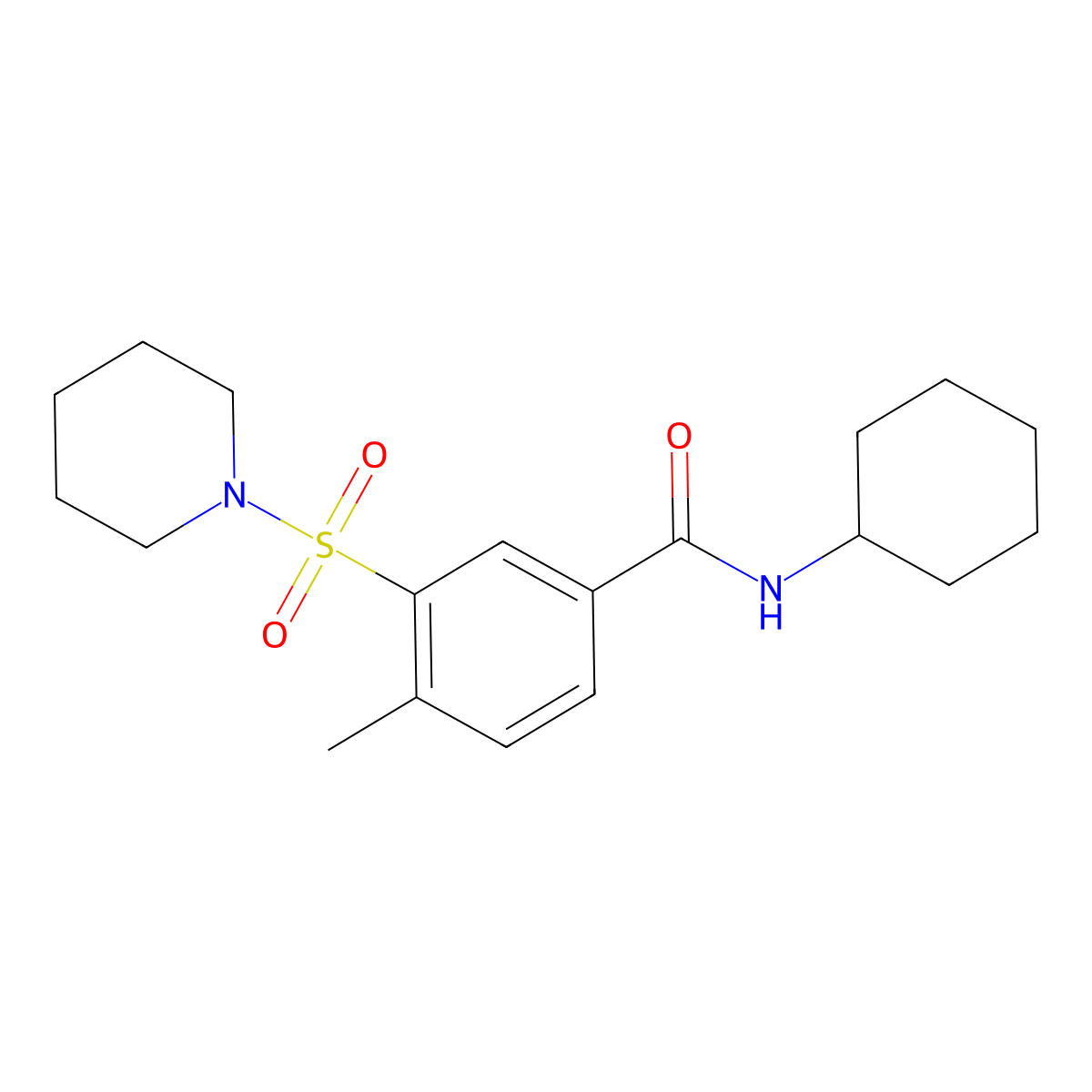 N-cyclohexyl-4-methyl-3-(piperidine-1-sulfonyl)benzamide molecular structure, CAS 331858-95-8