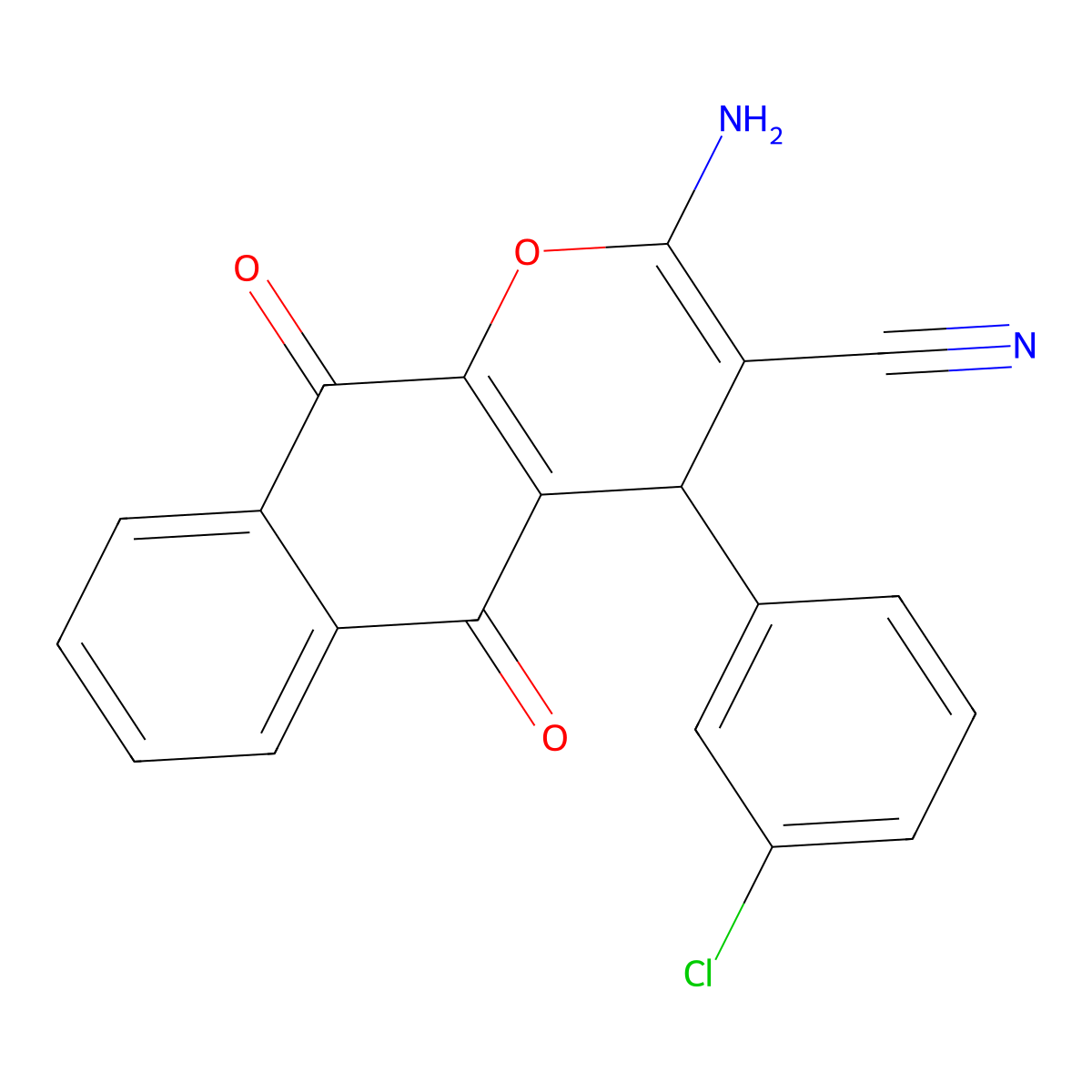 2-amino-4-(3-chlorophenyl)-5,10-dioxo-4H-benzo[g]chromene-3-carbonitrile molecular structure, CAS 331859-79-1
