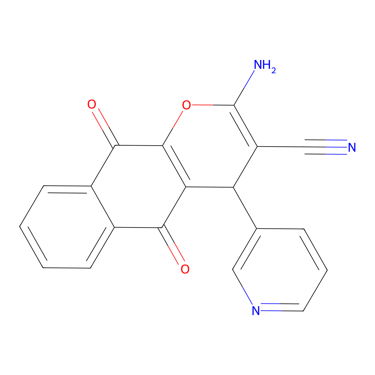 2-amino-5,10-dioxo-4-(pyridin-3-yl)-5,10-dihydro-4H-benzo[g]chromene-3-carbonitrile molecular structure, CAS 331859-80-4