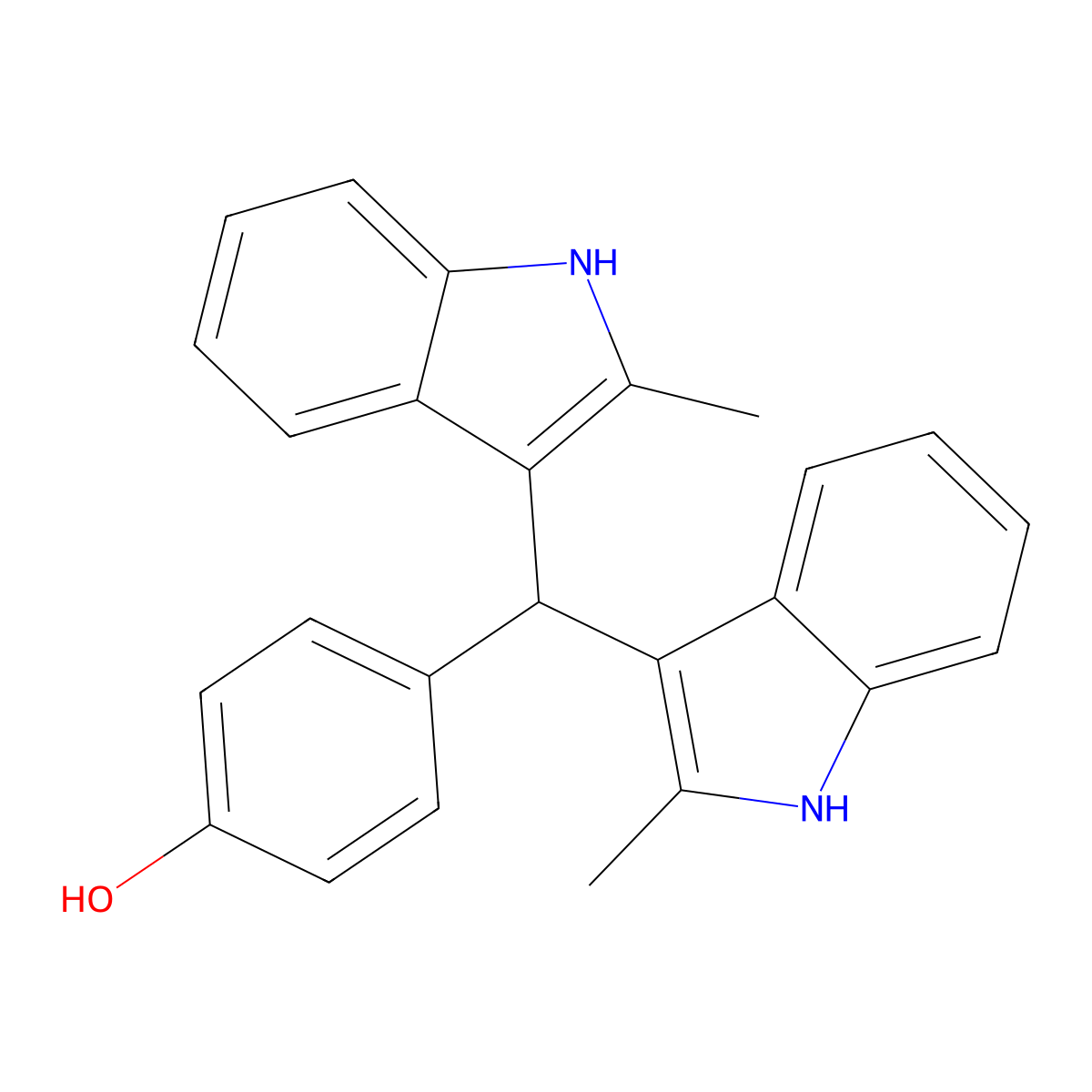 4-[bis(2-methyl-1H-indol-3-yl)methyl]phenol molecular structure, CAS 331862-23-8