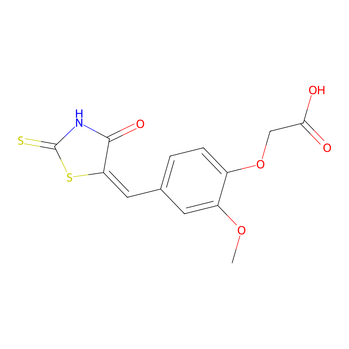 {2-methoxy-4-[(E)-(4-oxo-2-sulfanyl-1,3-thiazol-5(4H)-ylidene)methyl]phenoxy}acetic acid molecular structure, CAS 331862-41-0